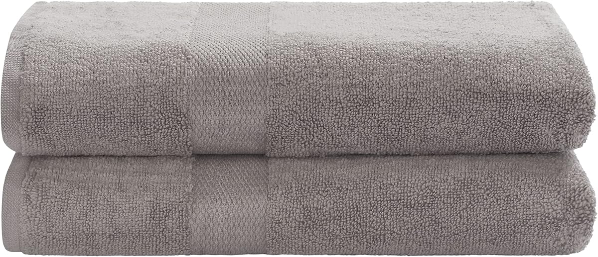 Home Collection Plush Grey 100% Cotton 27 x 54-inch Bath Towel Set of 2