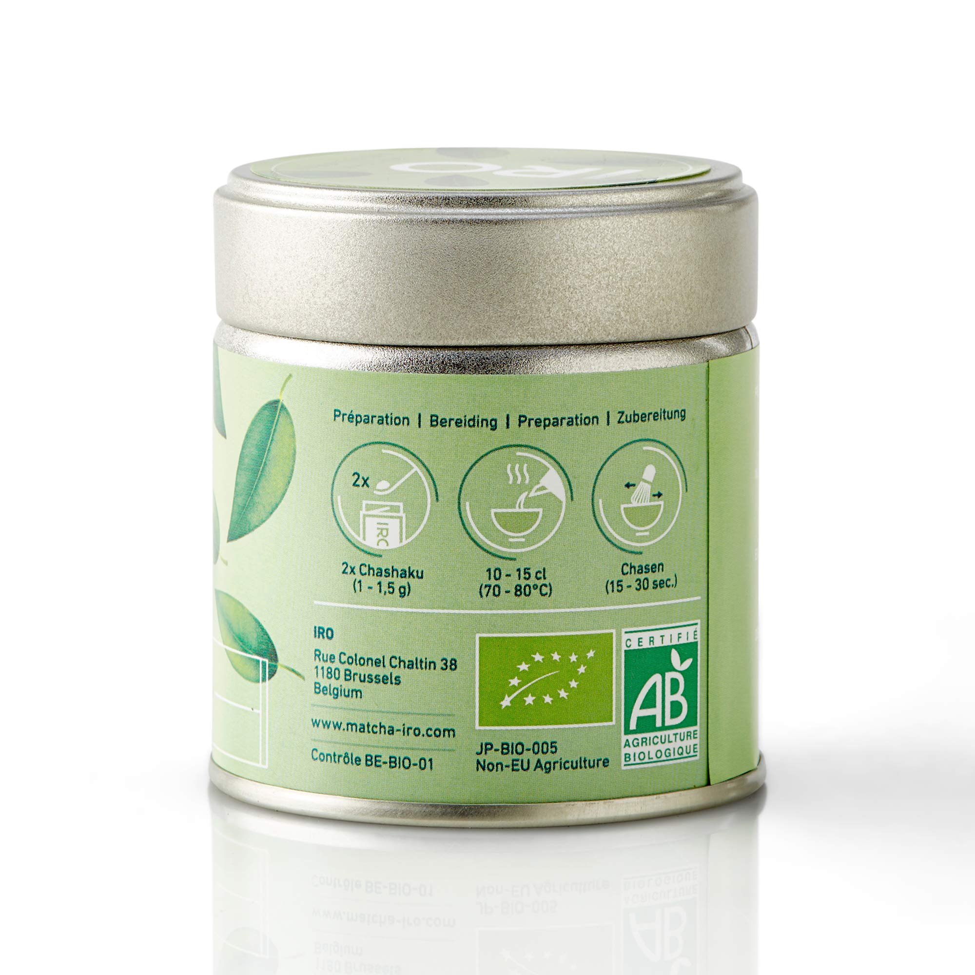 Té Verde Matcha Biológico japonés en polvo IRO, Premium Ceremonial Grade bio 30 g, 100 % orgánico, 100 % natural, 100 % japonés, Matcha excellence, 1 lata de 30 g = 30 boles de té Matcha
