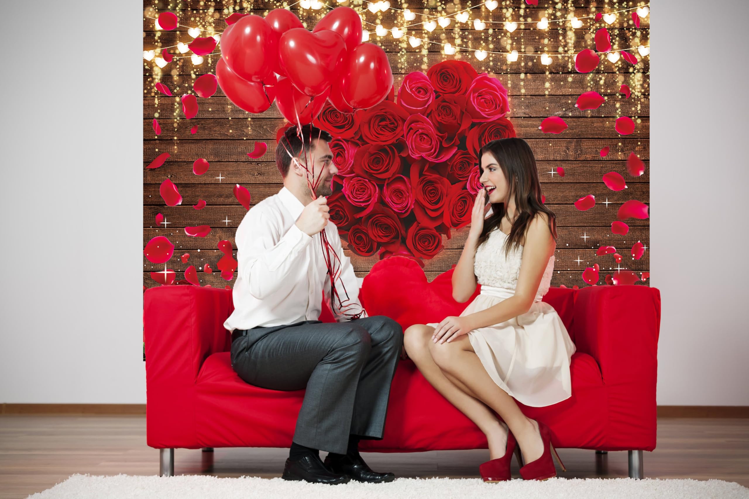 Rote Rose Hintergrund Blumen Holz Wand Valentinstag Liebe Herzen Fotografie Hintergrund für Hochzeit Brautdusche Jahrestag Geburtstag Party Dekor Liebhaber Portraits Requisiten Banner (238 x 180 cm)