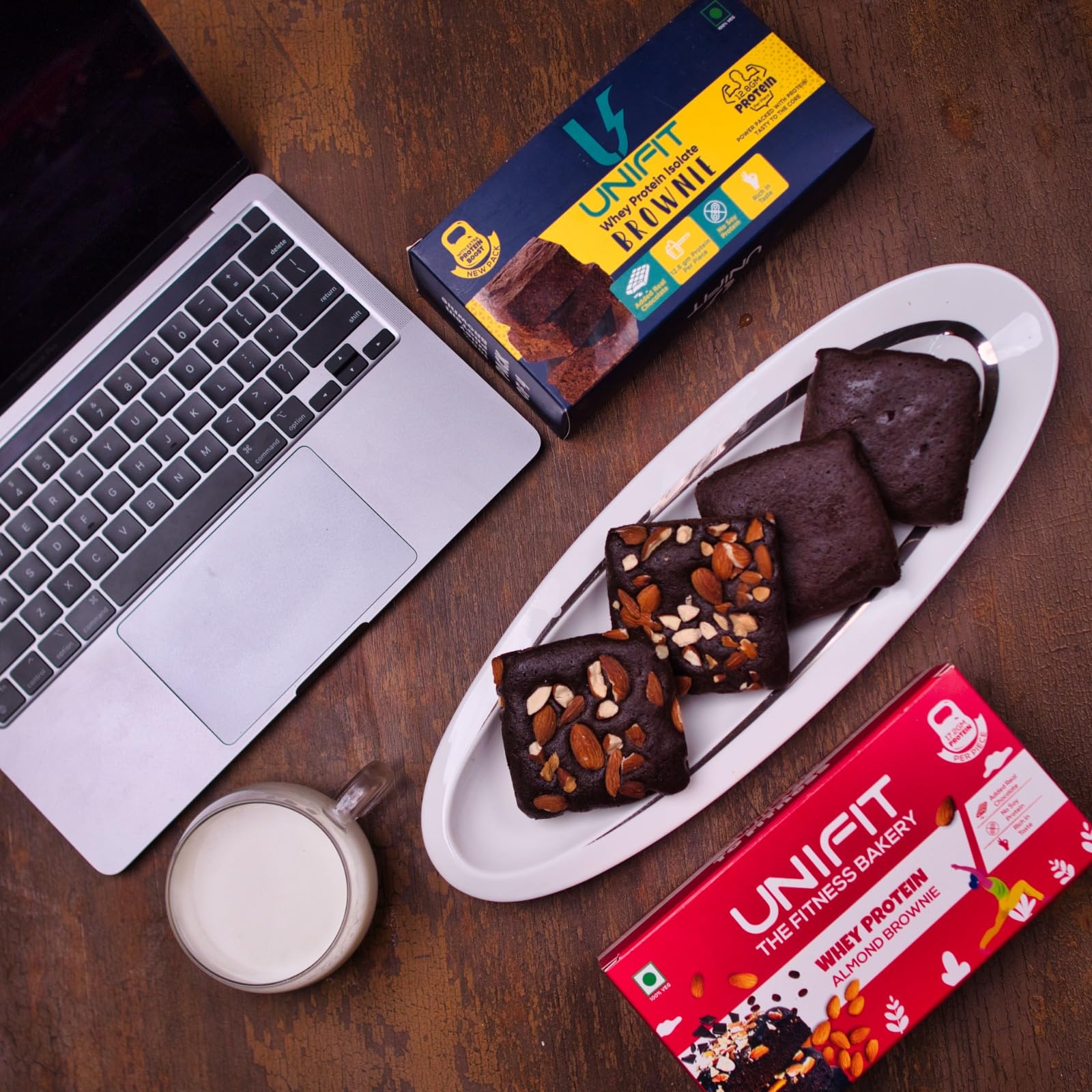 UNIFIT Delicious Ready to Eat Brownie With Almond Toppings & Rich Source of Protein & High Fiber Sugar Added | brownie cake | fudge | chocolate β 300gm (Almond) 2
