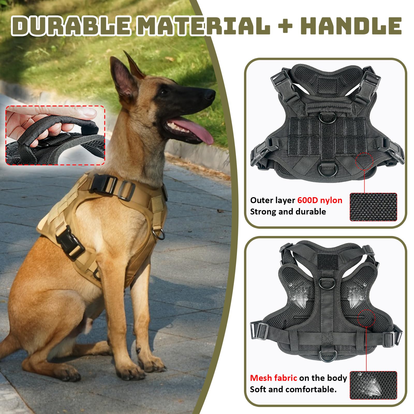 Arnes Perro Antitirones, Arnes Perro Mediano Grande Transpirable, Arnes Táctico Perro Ajustable con Asa Anillos Y Molle, Chaleco Durable para Adiestrar Caminar Cazar,Negro,Medium