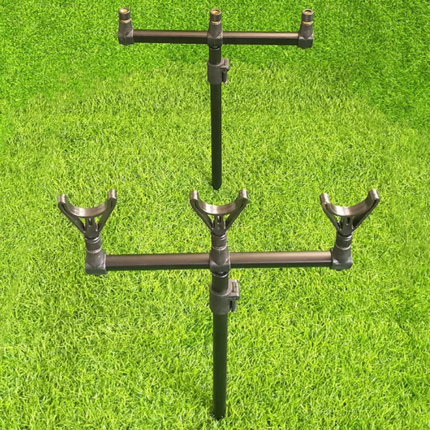Hirisi Lot de 2 supports de cannes à pêche réglables en différentes longueurs de 30 à 90 cm avec filetage et piquet de tarière comme support de canne à pêche en aluminium