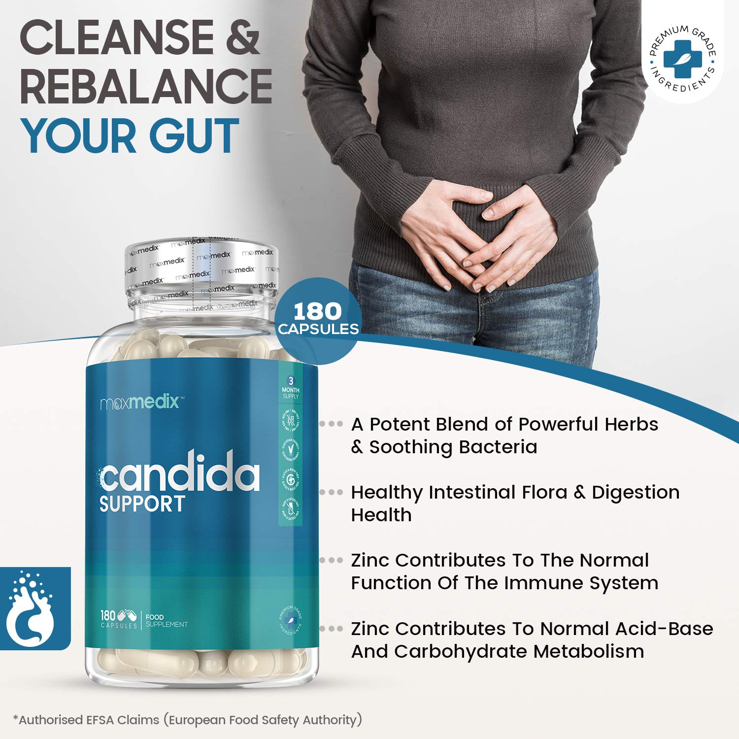 Candida Support 180 Capsules (3 Months Supply) Yeast & Candida Supplement for Women & Men