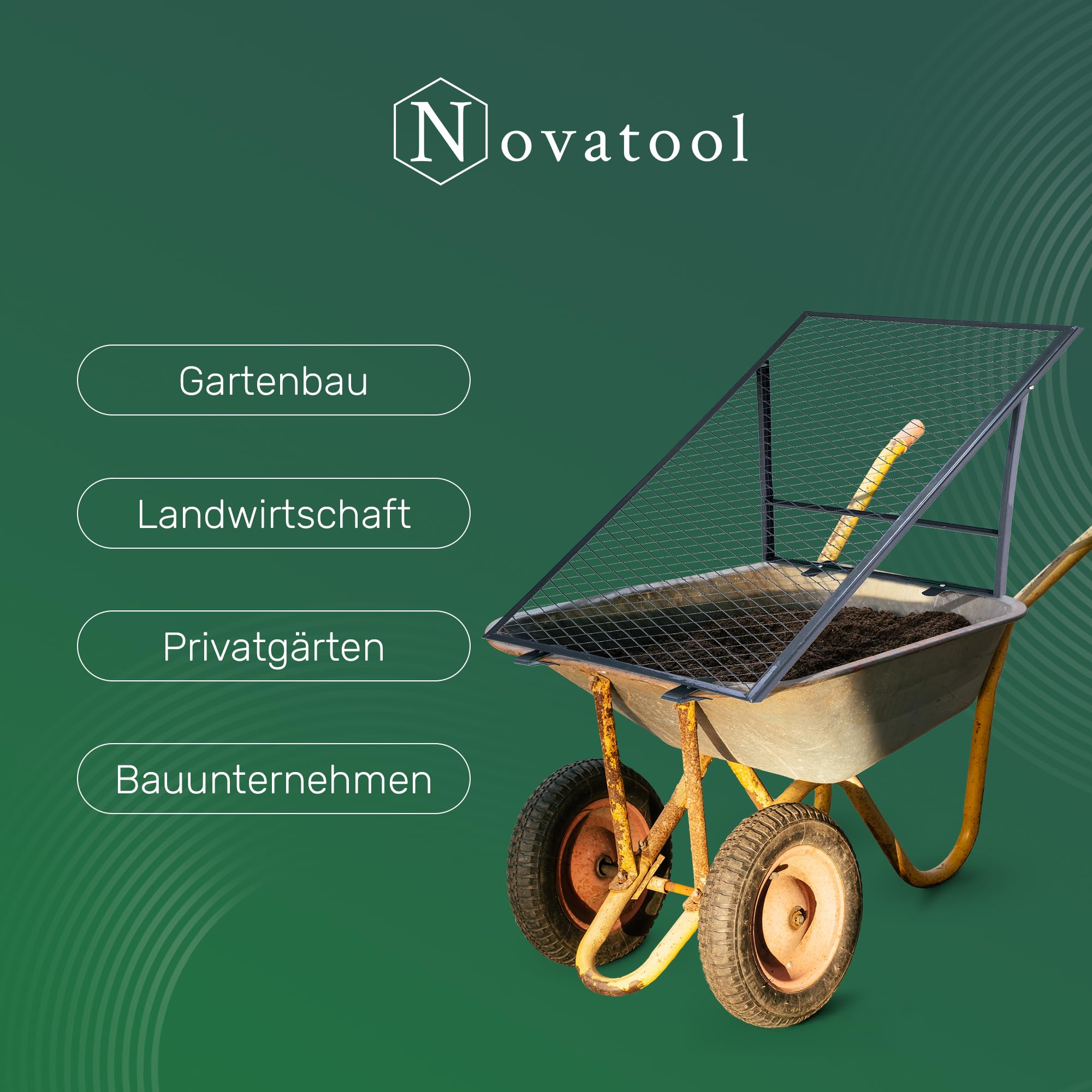 Novatool Boden Durchwurfsieb für Schubkarre 100x50 cm, aus pulverbeschichtetem Stahl, Durchwurfgitter Sieb für Erde Sand Kompost, Gartensieb Metallsieb Gitter Erdsieb Kompostsieb Gartenerde