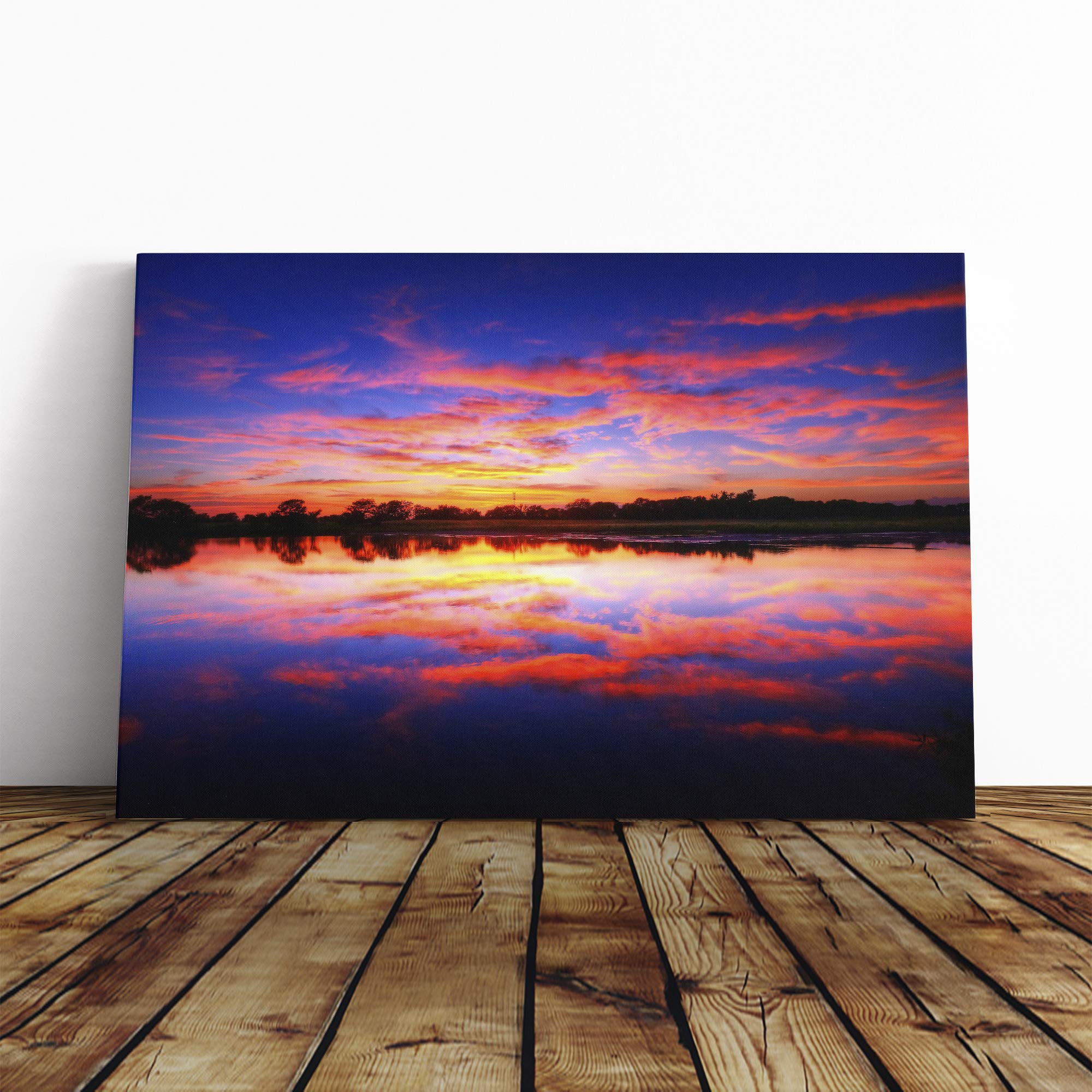 Landscape Evening Sunset Lake (3) Canvas Print | Gallery Wrapped 30mm Frame Wall Art | 30x20 inches | Ready to Hang | Modern Landscape Picture | Living Room Bedroom Lounge Office
