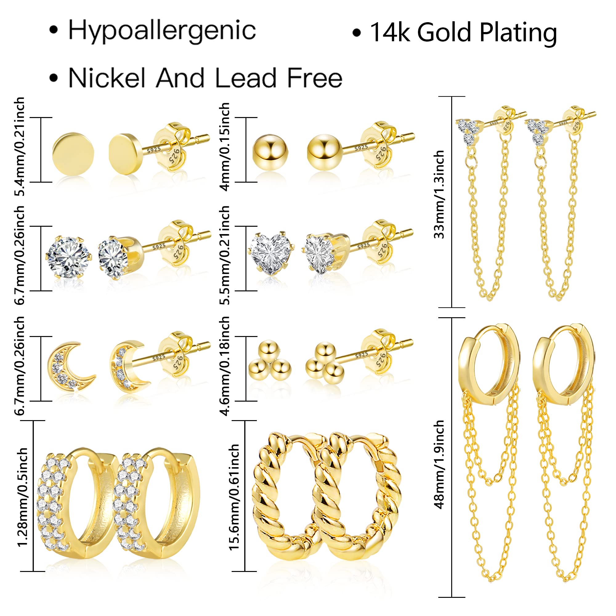 ALEXCRAFT Piccoli Orecchini a Cerchio, Orecchini Per Polsini Auricolari Da Donna, Orecchini a Cerchio Intrecciati Da Donna, Orecchini a Cerchio Spessi Vintage Ipoallergenici In Oro e Argento (9 Paia)