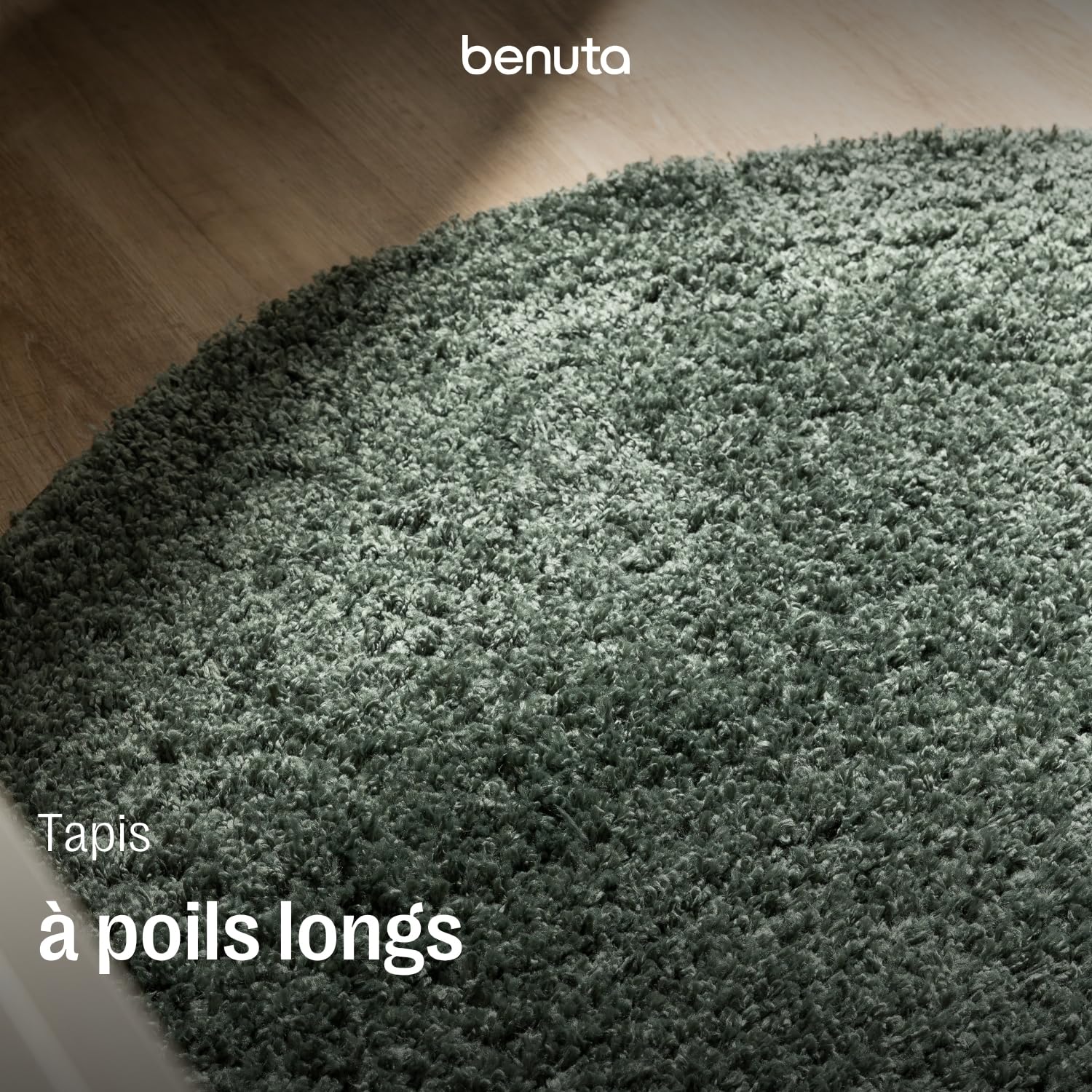 benuta Basic Tapis Poils Long Soho - Vert 120 cm Rond - Doux Minimaliste - Lavable - Nettoyage Facile - Compatible avec Chauffage au Sol - pour Chambre, Couloir, Salle à Manger