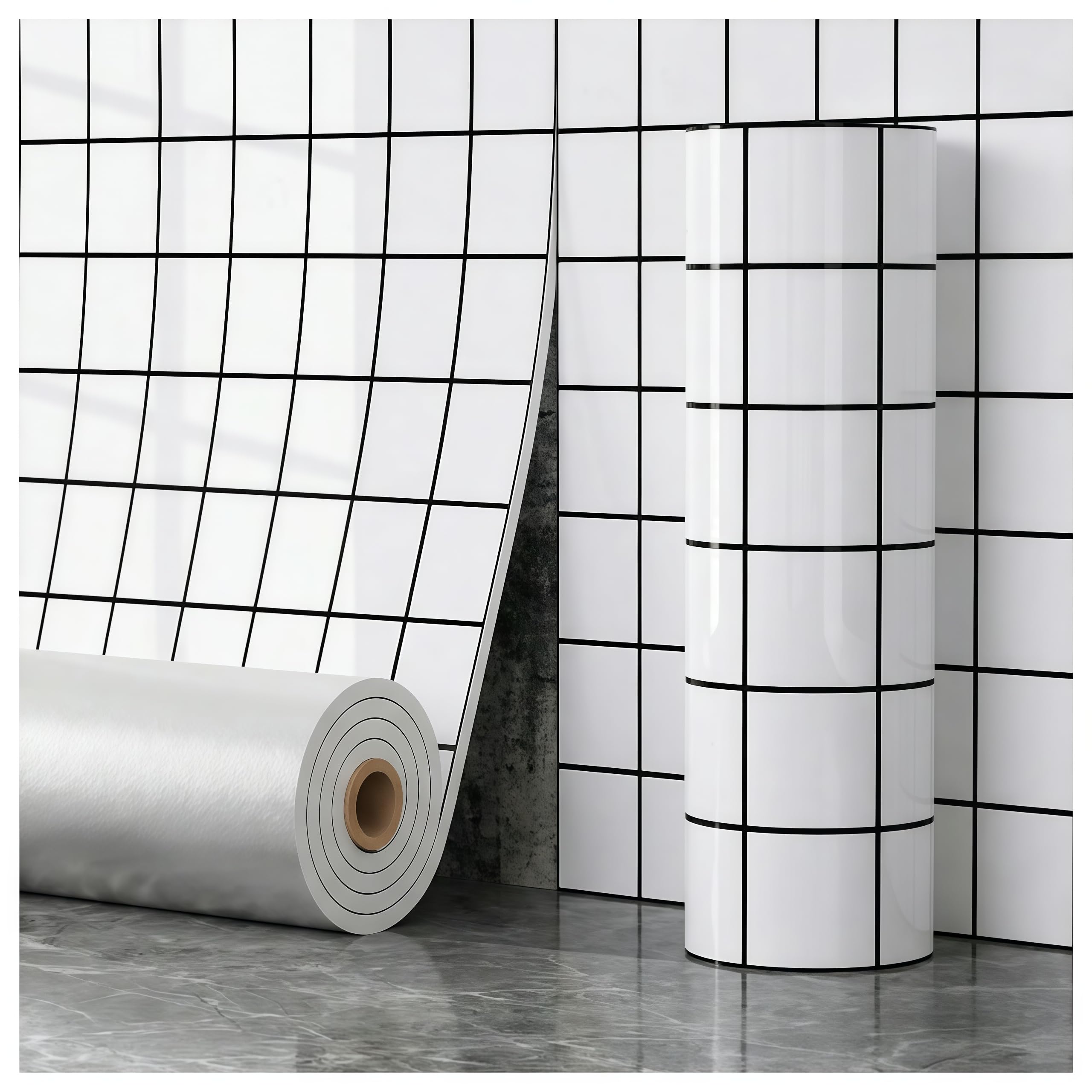 Papier Peint Adhésif Effet Marbre 15.74 × 393.7 po Quadrillage Blanc