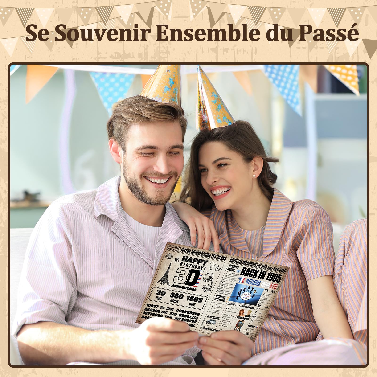 FestySpark Grande Carte Anniversaire 30 Ans Femme Et Homme - Idée Cadeau 30 Ans Femme Et Homme - Decoration Anniversaire 30 Ans - Félicitations Happy Birthday Card - Cadeau Original Retour En 1995