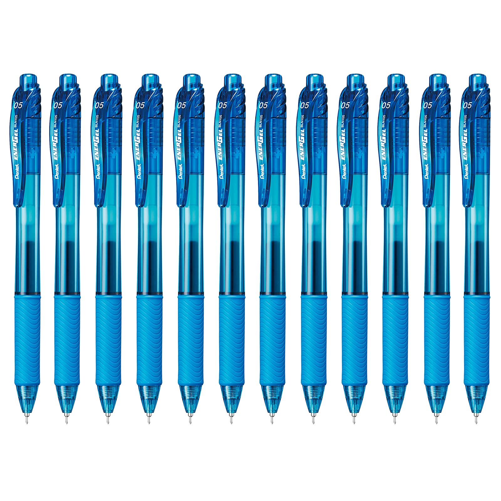 Pentel EnerGel-X Retractable Liquid Gel Pen (0.5mm) Needle Tip, Fine Line, Sky Blue Ink, Box of 12 (BLN105-S)