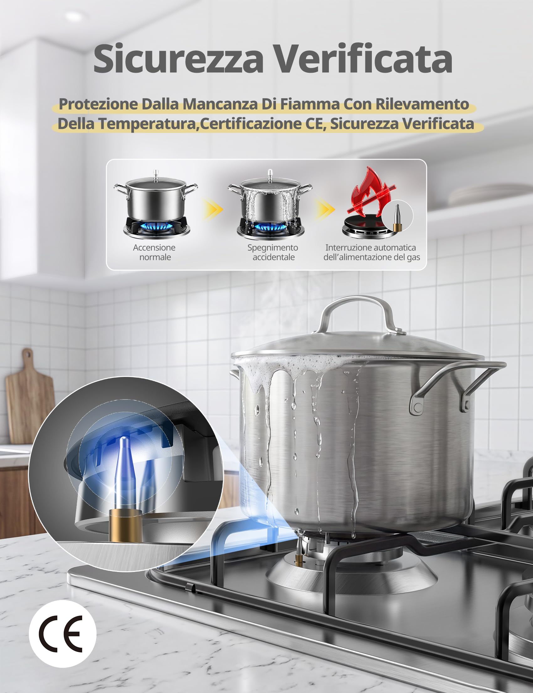 COMFEE CGH610X Piano Cottura a Gas da Incasso 4 Fuochi, 60 cm Acciaio Inox, Griglie in Ghisa, Termosicurezza Gas, Superficie Facile da Pulire