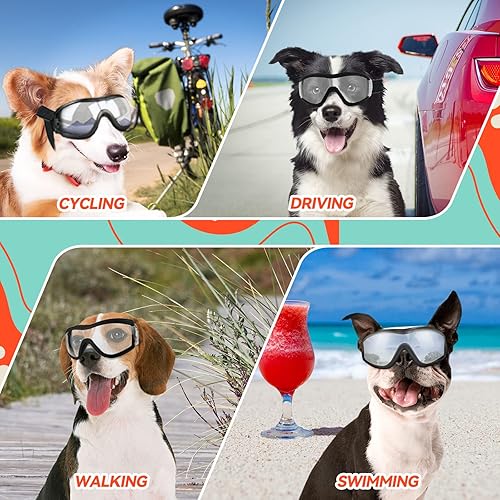 Miniatura 5 de PETLESO Gafas para perros, 2 unidades, gafas de protección ocular de perro grande, gafas de sol resistentes al viento para perros medianos y
