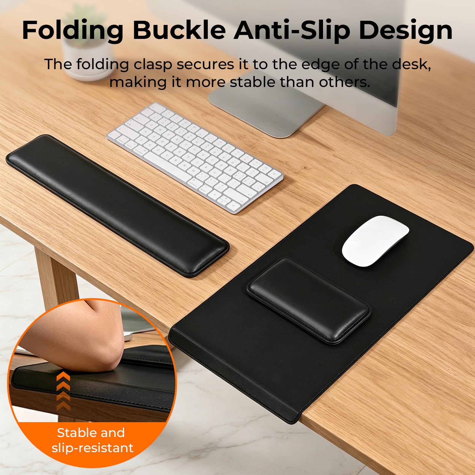 EooCoo Alfombrilla Ratón, Alfombrilla Escritorio, Reposamuñecas Teclado | Comodidad Ergonómica para Muñeca, Superficie Lisa de Cuero Premium, Set Completo de 3 Piezas, Ideal para Regalar