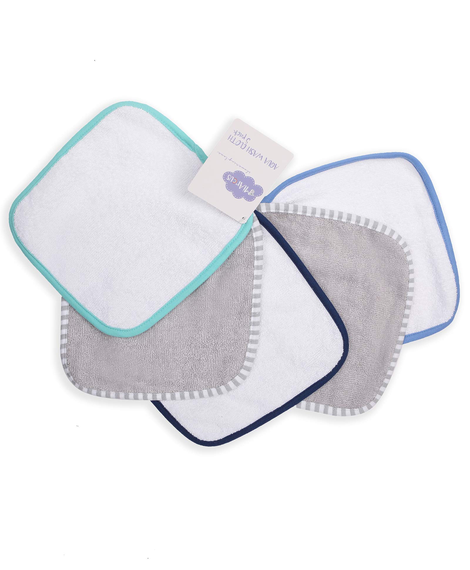 Mi ArcusPremium Organic Cotton Multi Color Aqua Baby Wash Cloth (Pack of 5) - Safari