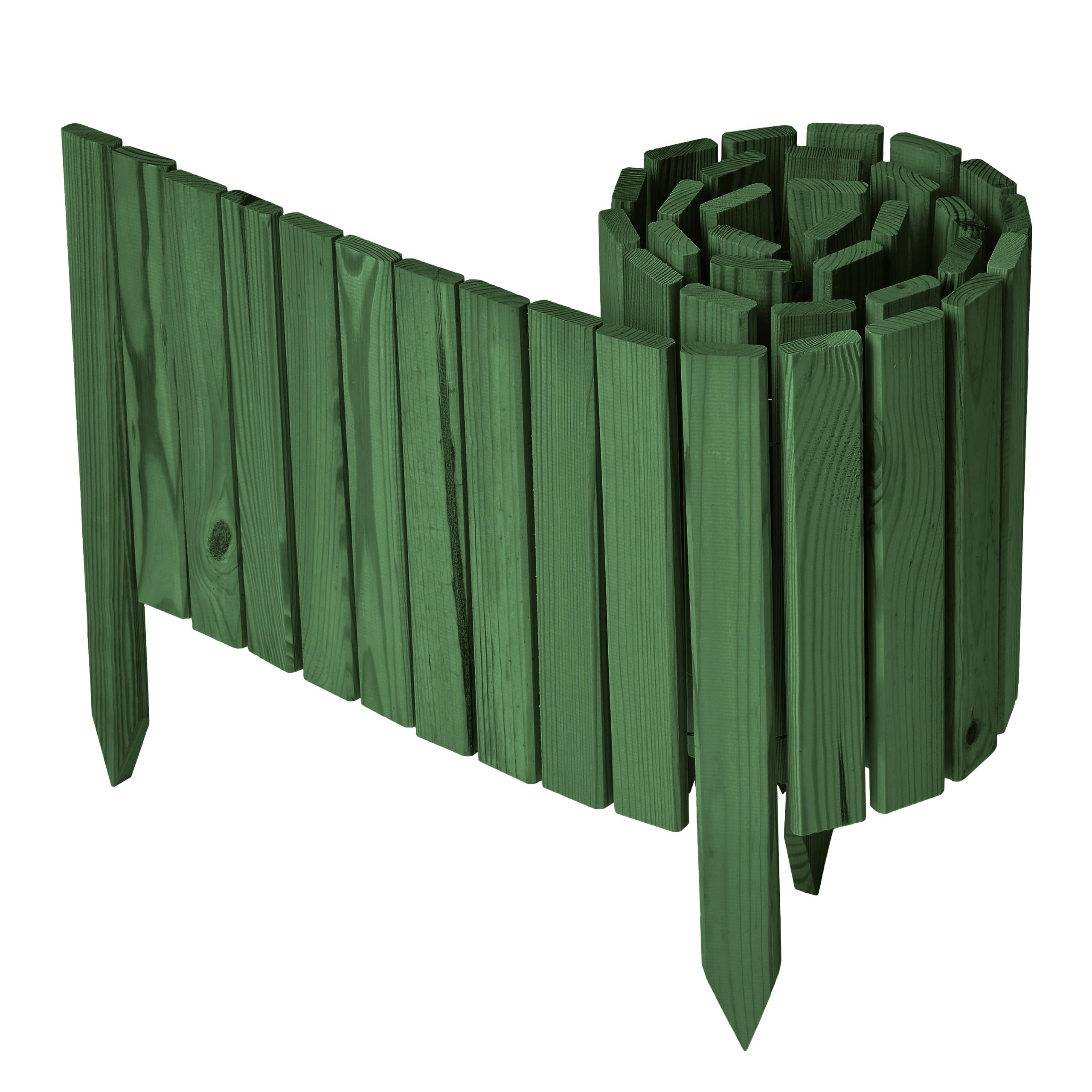 Garronda Beeteinfassung Holz Rollzaun Holzzaun 30 cm x 200 cm imprägniert Flexibler Rollborder Rasenkante Palisade Gartenzaun Umzäunung für Garten GD-0149, Dunkelgrün