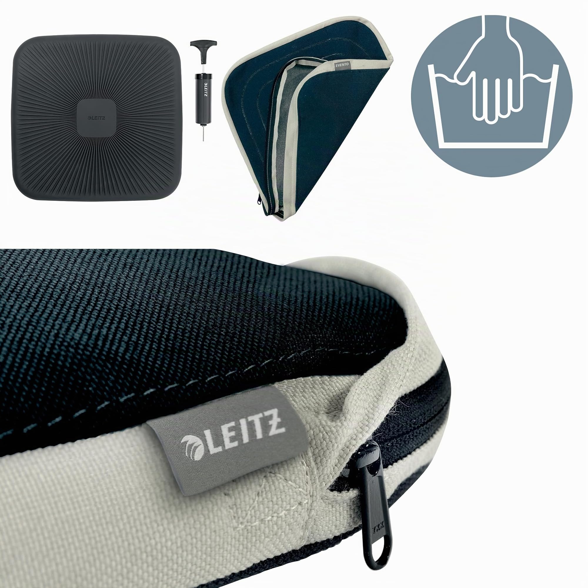 Leitz Ergo Active Wobble Cuscino Ergonomico Quadrato, Aiuta a Ridurre il Mal di Schiena e Migliora la Postura, Gamma Ergo, 368 mm x 364 mm x 55 mm, Grigio Velluto, 65400089