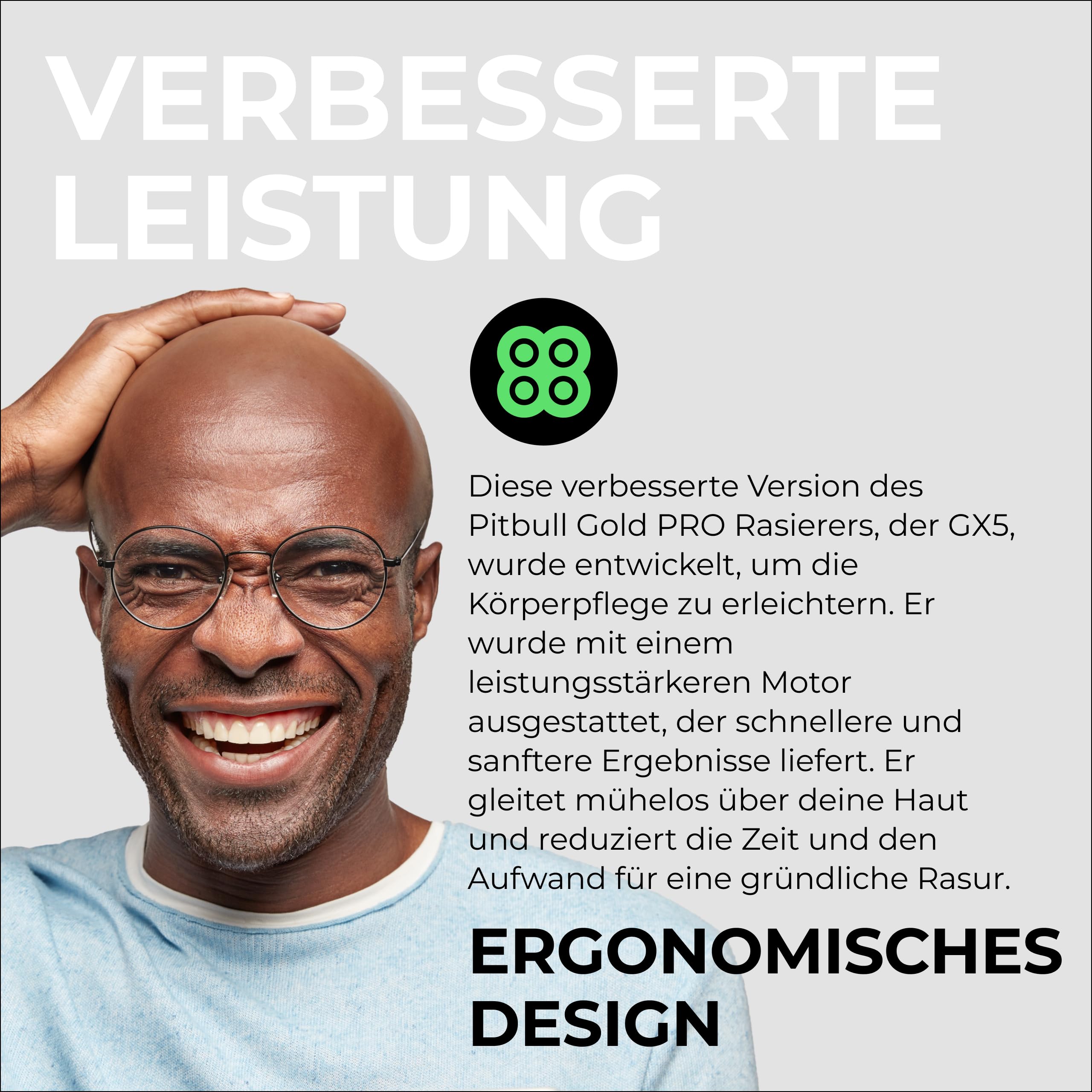 Skull Shaver Pitbull Gold Pro GX5 - Kopf- und Gesichtsrasierer - Kabellos, Nass- & Trockenrasur, Wasserfest, Reisetauglich - Forte Pro Klinge