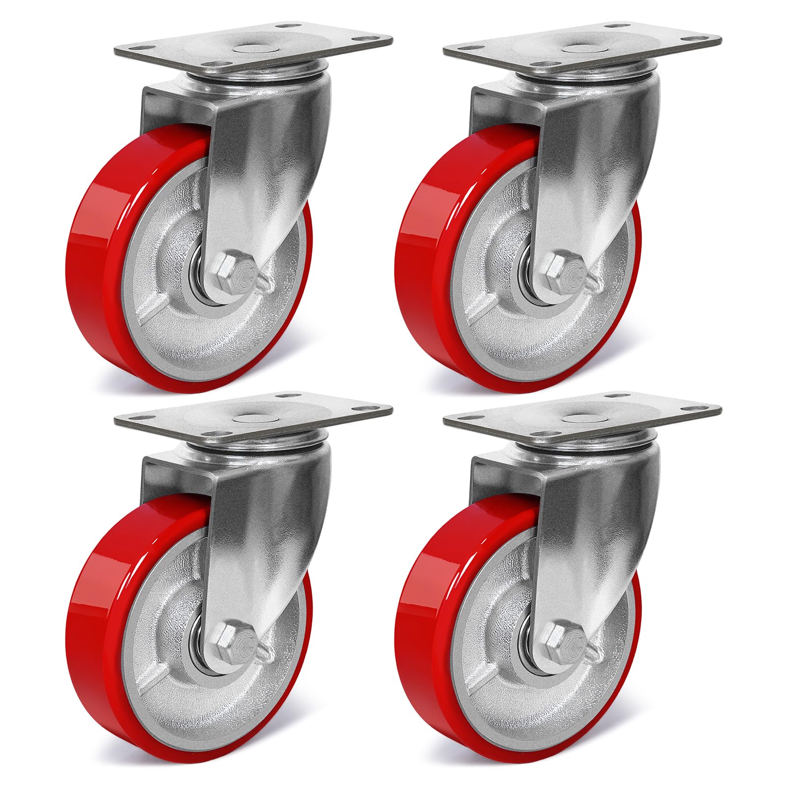 Sohnvwtgd 4 Inch Heavy Duty Casters, Swivel Caster Wheels, Polyurethane On Steel Wheel- Casters Set Of 4 With 2000 Lb Capacity, Caster Wheels For Furniture Workbench Cart (4 Swivel)