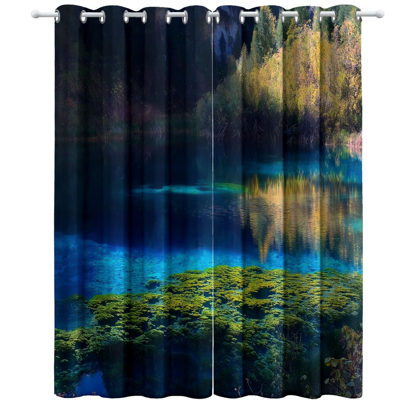 Zasłona zaciemniająca Pejzaże Chin do Jiuzhaigou dł. 140 x wys. 180 cm zasłony zaciemniające zestaw 2 sztuk, zasłony termoizolacyjne i dźwiękowe, zasłony okienne sypialnia dom salon wnętrza