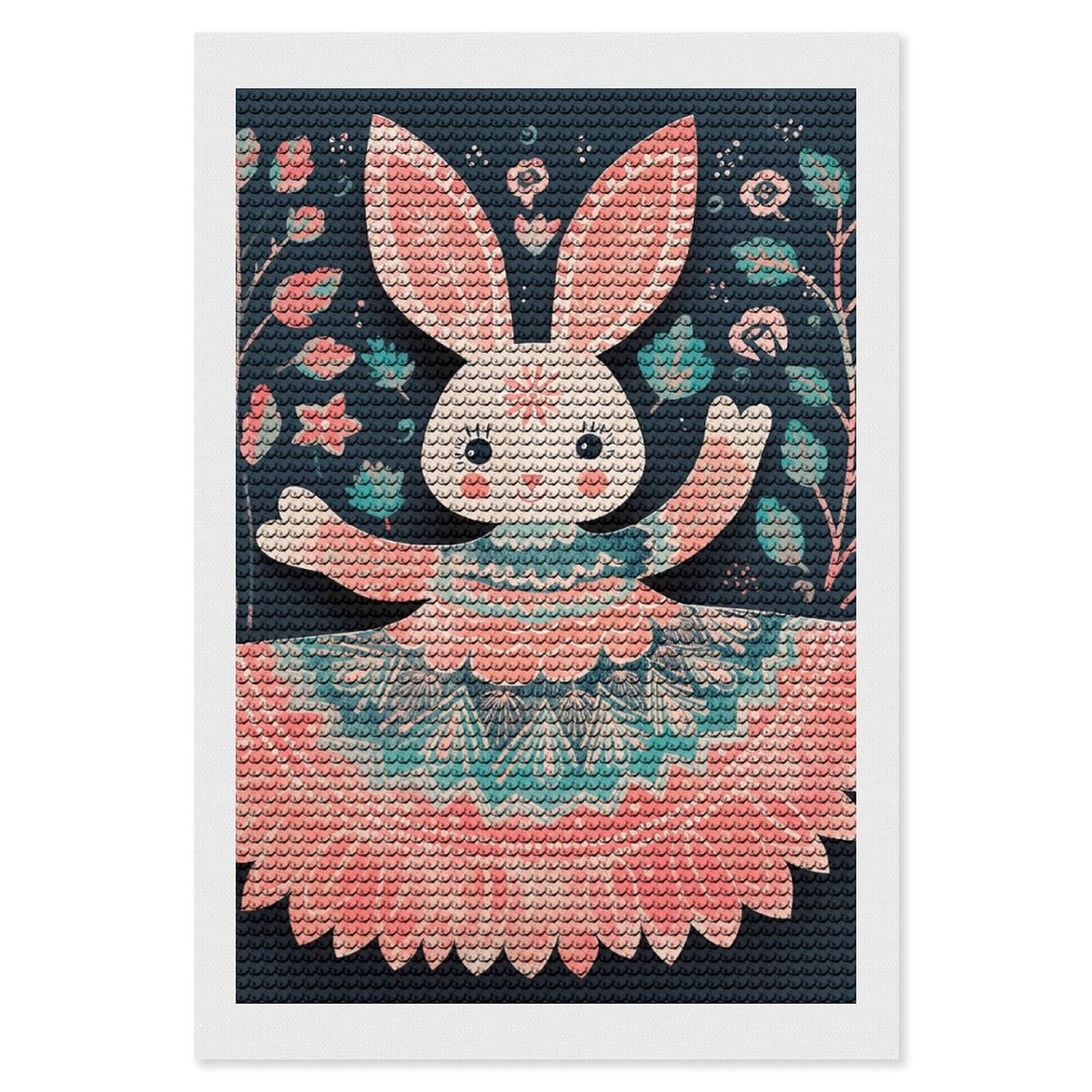 Peach Cartoon Bunny Diamond Painting Kits for Adults, DIY 5D Diamond Painting Kits for Beginners, Round Full Drill Diamond Dots Paintings, Diamonds Pictures Gem Art for Crafts Home Decor 8"x12"