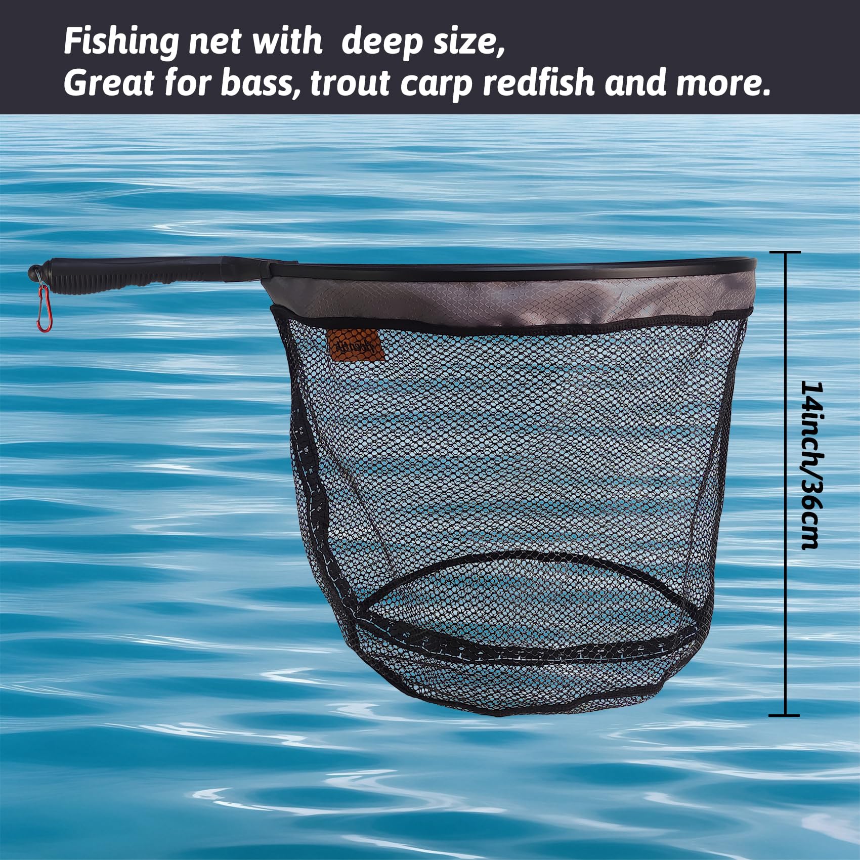 Aventik Fly Fishing Net Landing Trout Net with Ruler Tackle Bag Lightweight Rubber-Coated Mesh Nets with Non-Slip Handle Fly Fishing Gear 18 x 13 inch Hoop 7.5 inch Handle (Black)