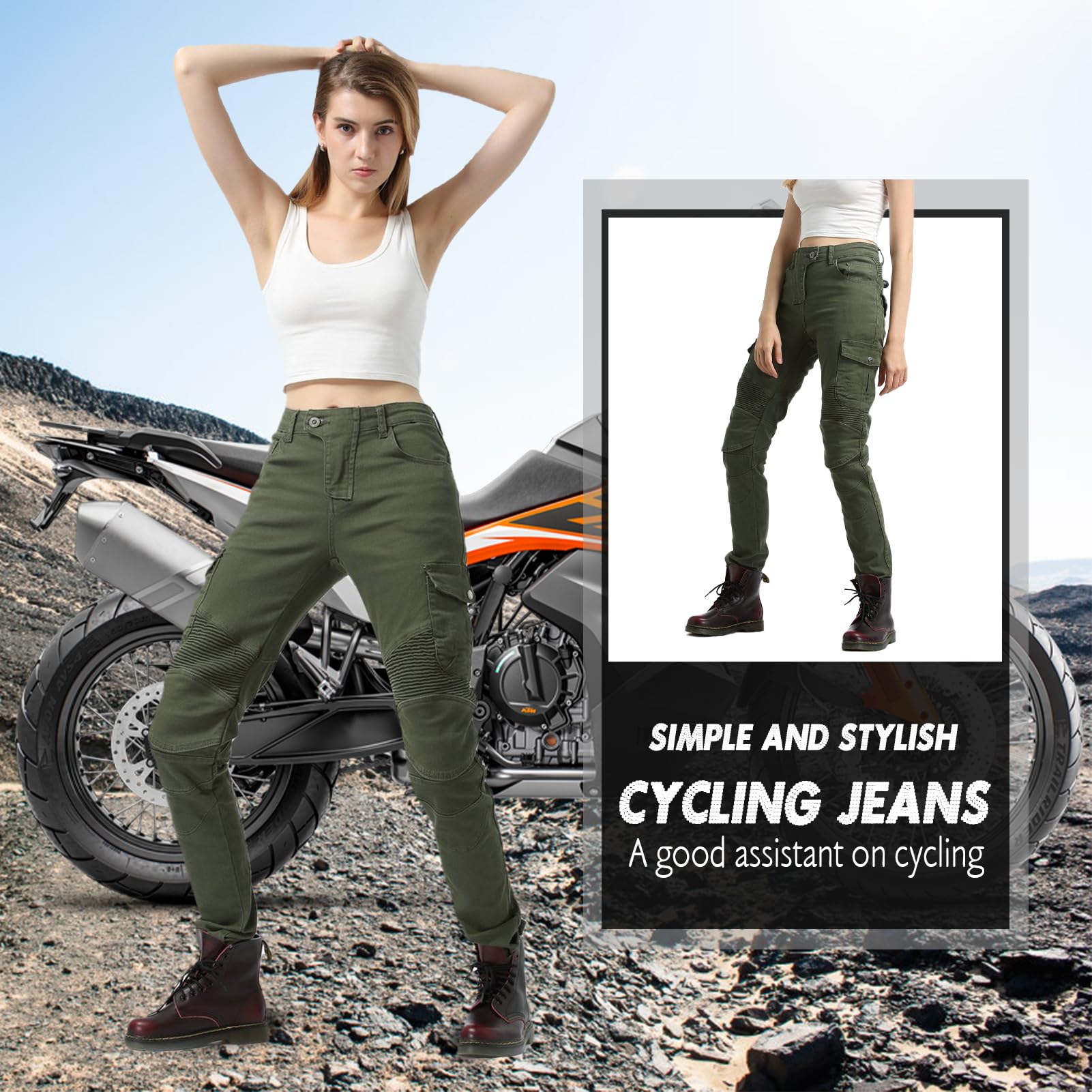 Jeans Da Moto Donna Mimetici Con Protezioni - Slim Fit Elasticizzati - Foto 8