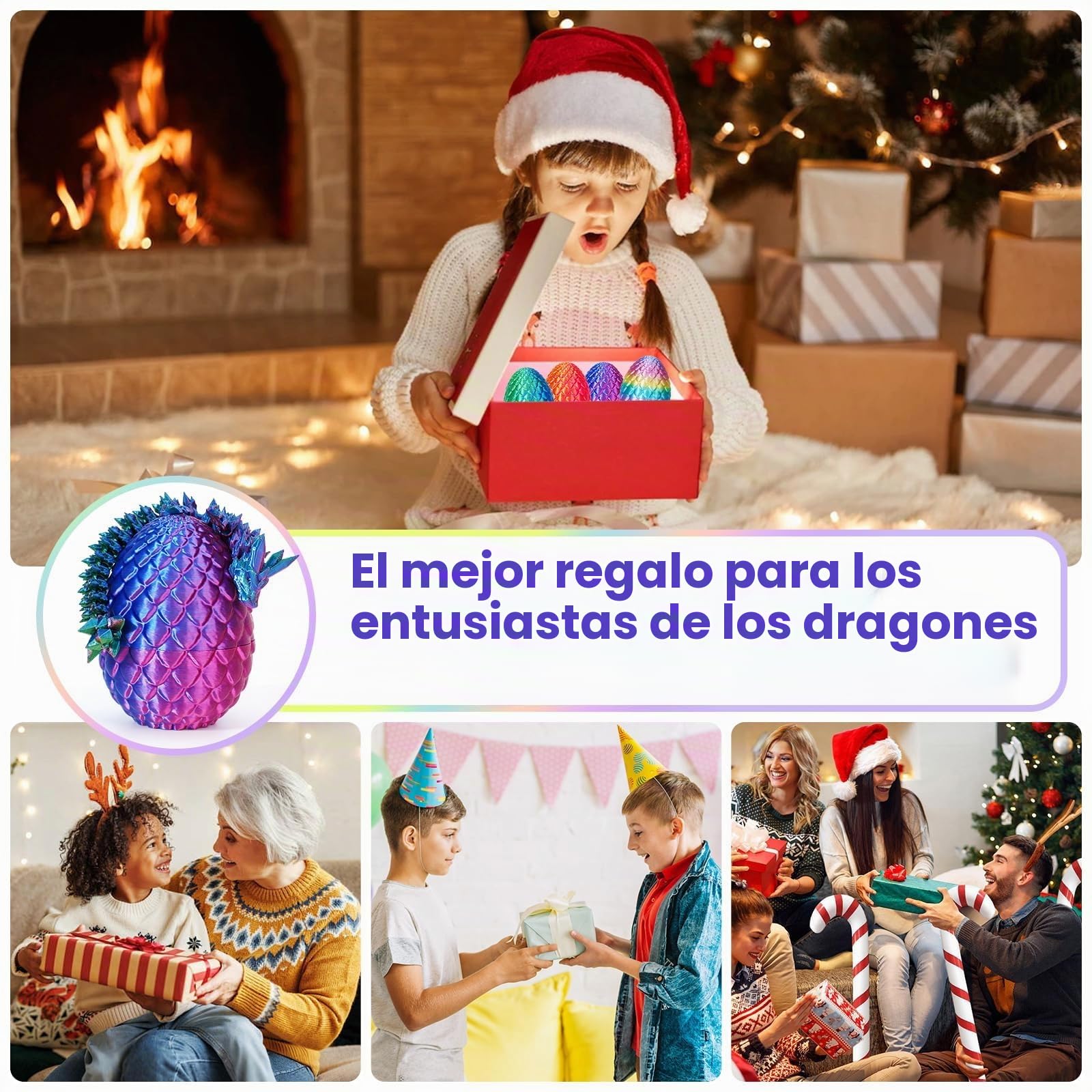 Set de 4 Huevos de dragón Impresos en 3D con Dragones articulados en su Interior Juguete Fidget de dragón para niños y Adultos Decoración para casa Oficina Regalo para Pascua Navidad cumpleaños