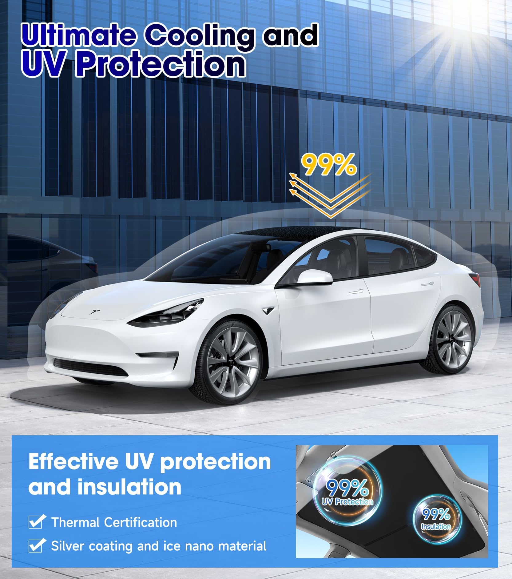 Protezione solare per tettuccio in vetro Tesla Model Y, parasole che blocca il calore, copertura per finestre superiori, rimovibile, accessorio interno per auto per modello Y 2020-2023, nero (senza