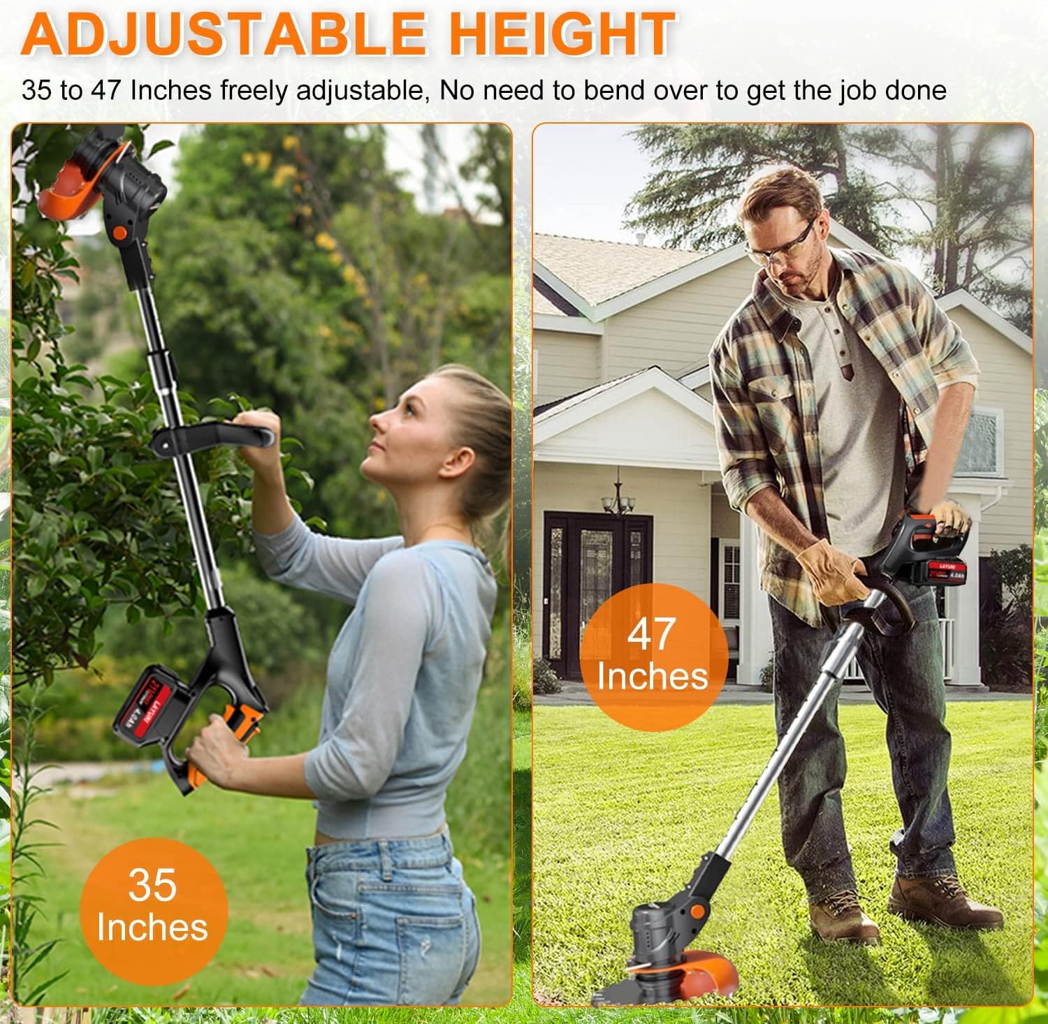 21V Cordless Strimmer, 2 in 1 Grass Trimmer/Edge Cutter, Electric Garden Strimmer with 2 x 3.0Ah Battery & Charger, 15cm Cutting Diameter Grass Strimmer, Trimmer Cordless for Weeds Flower Trees — view 5