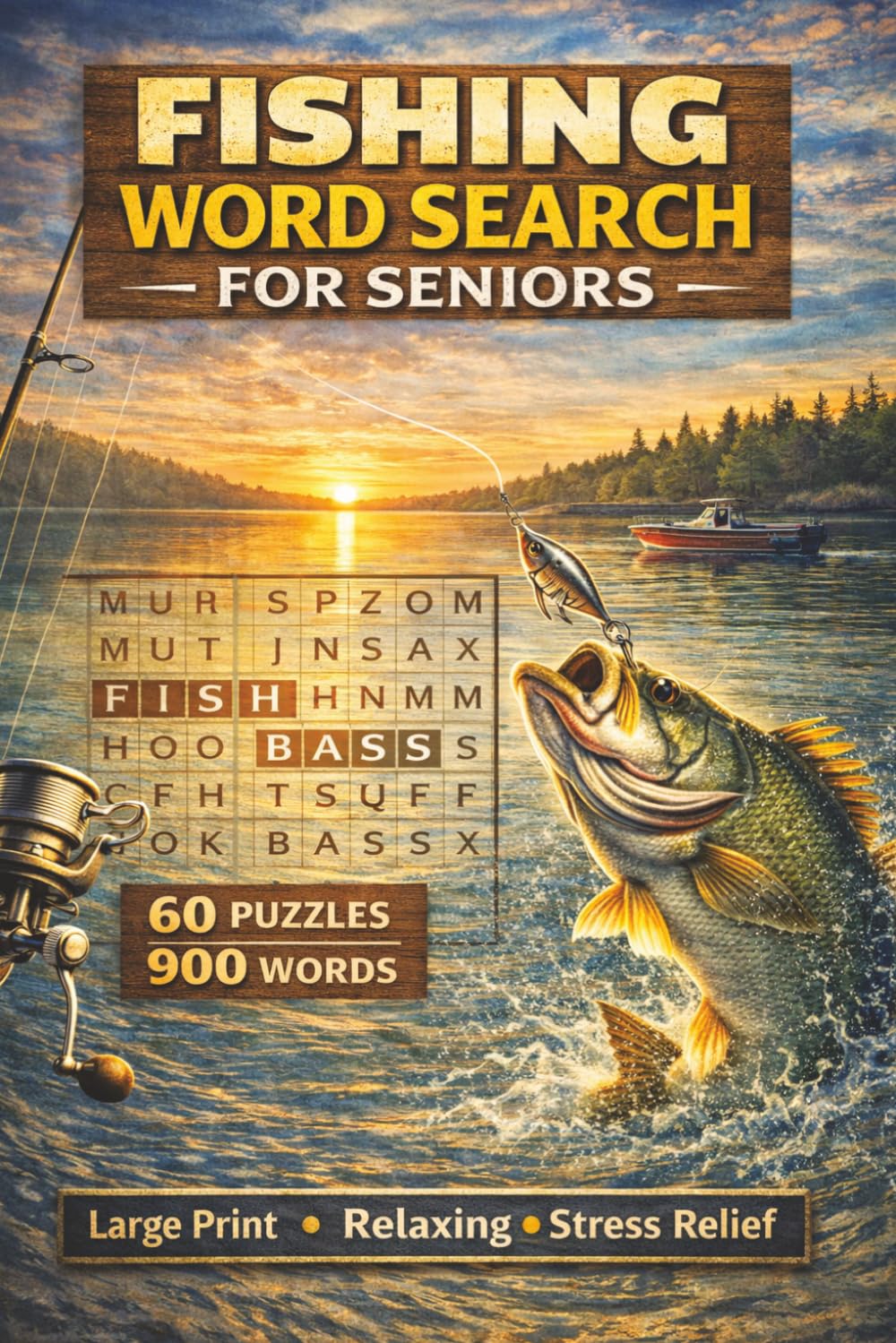 Fishing Word Search for Seniors Large Print Puzzle Book with 60 Relaxing Word Searches, 900 Words for Fishermen, Brain Health & Stress Relief: 60 ... Relief • Easy-to-Read Brain Games for Seniors