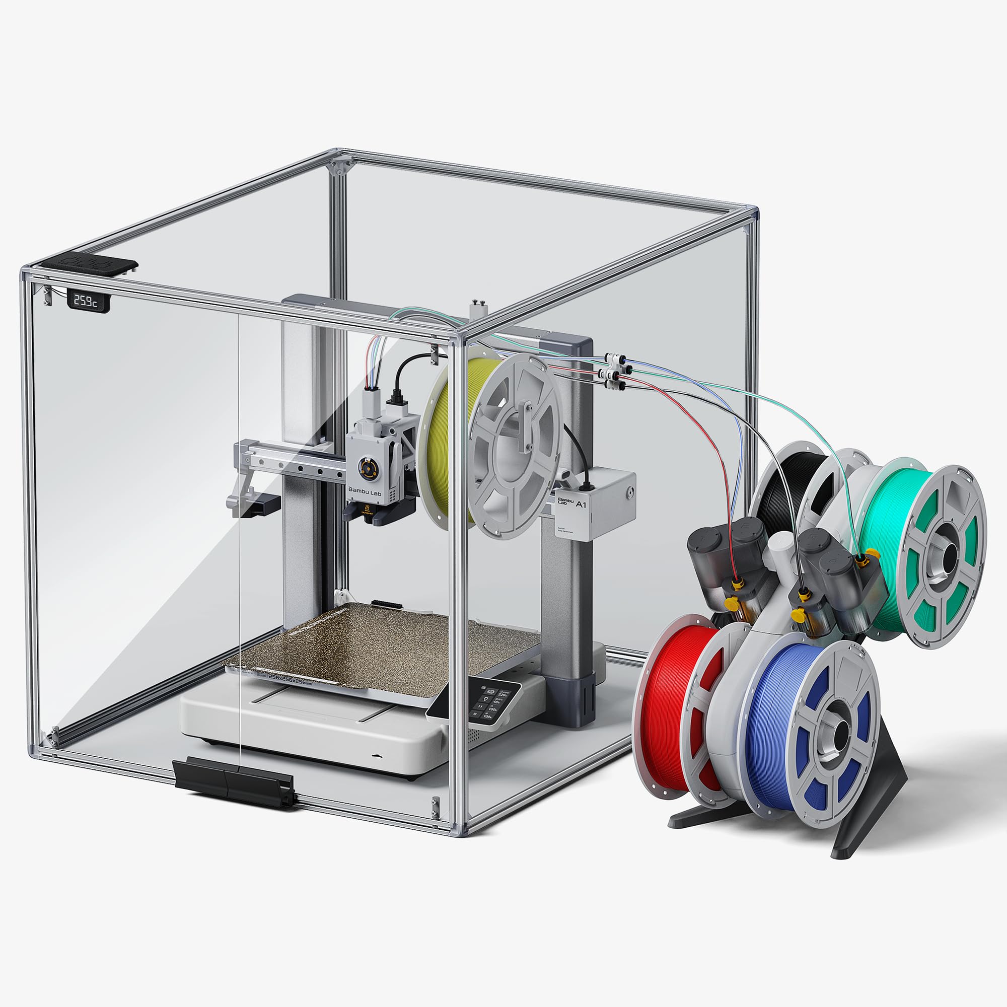 3D Printer Enclosure for Bambu Lab A1, 360° Transparent Acrylic Enclosure with LED Light, Odor Isolation Noise Reduction Constant Temperature 3D Printer Cover Box