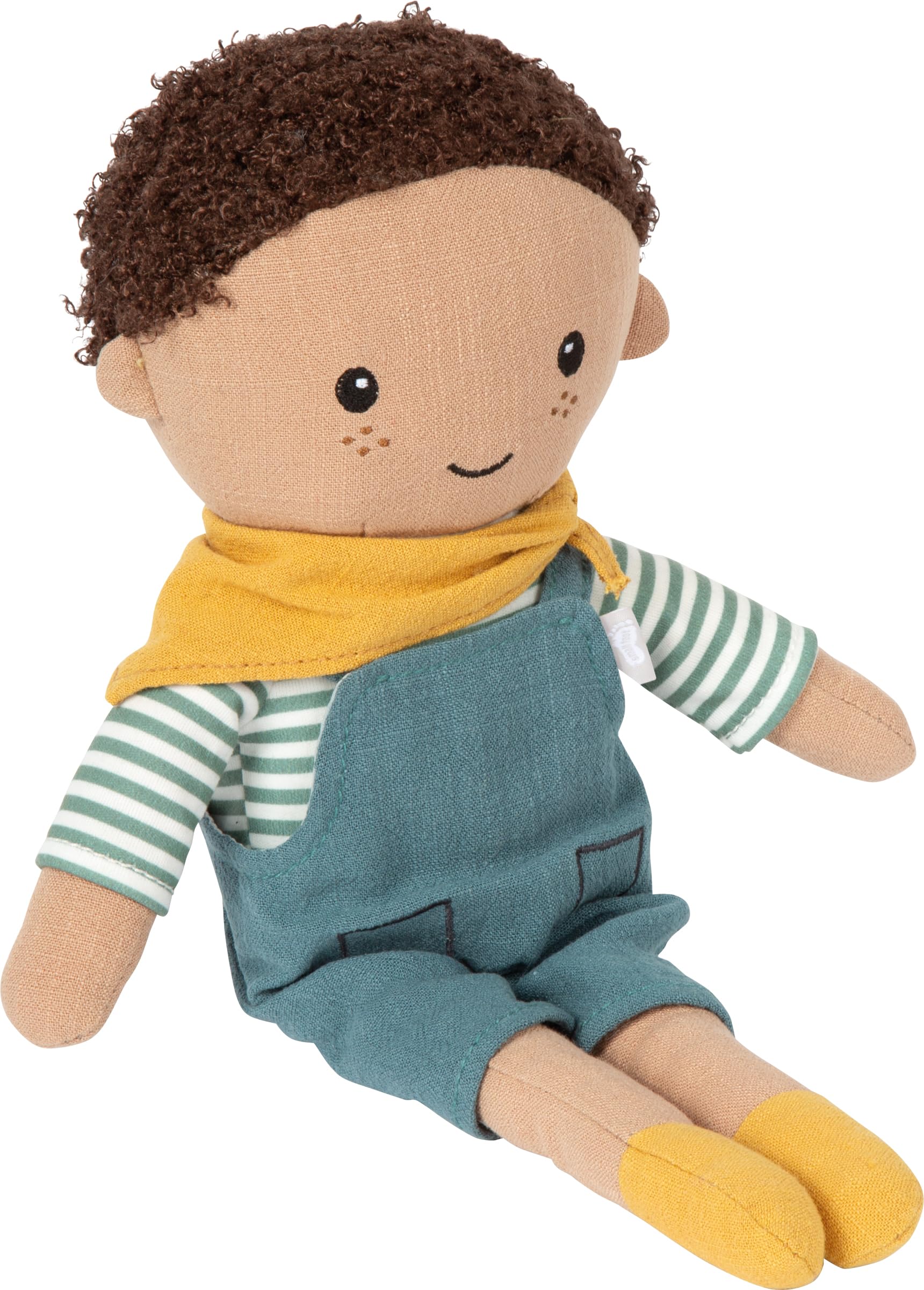 Small Foot Stoffpuppe Leo - 39 cm Kuschelpuppe mit ausziehbarer Latzhose