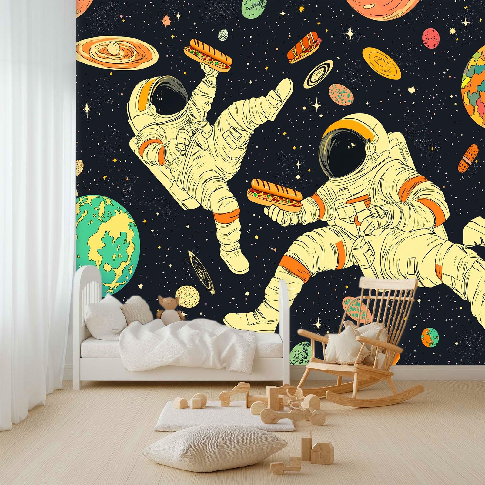 Générique Fantastyczna tapeta z kosmosu zwierzęta astronauci 3D panoramiczna tapeta 250 x 175 cm tapeta z włókniny, plakat ścienny do salonu, dekoracji pokoju dziecięcego, łatwy montaż, niebieski