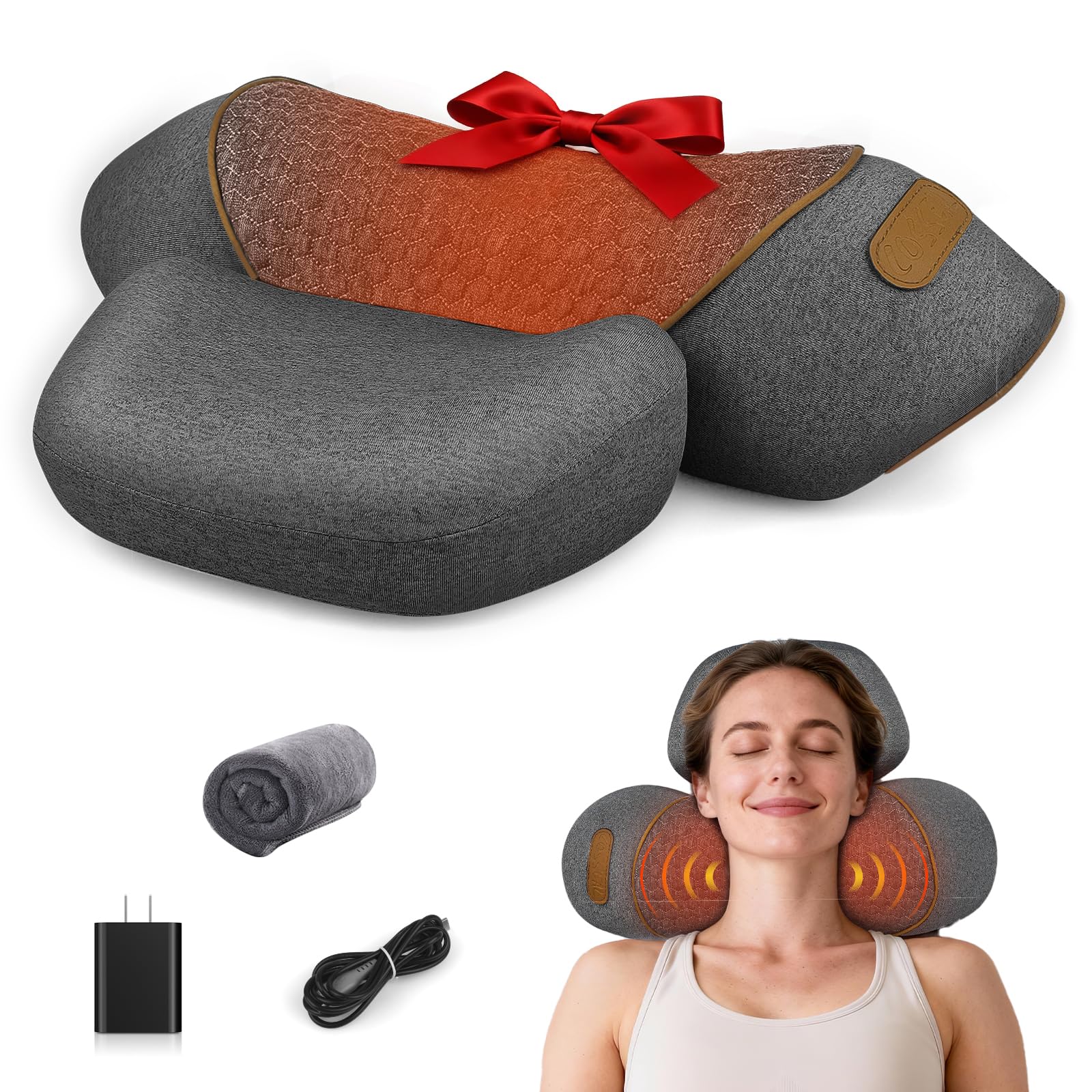 Photo 1 of 3-in-1 Neck Massager Pillow for Pain Relief, Neck Massager with Heat and Cervical Traction, Deep Tissue Massage Pillow for Shoulder & Back Comfort, Ergonomic Design for Men and Women (Deep Gray)