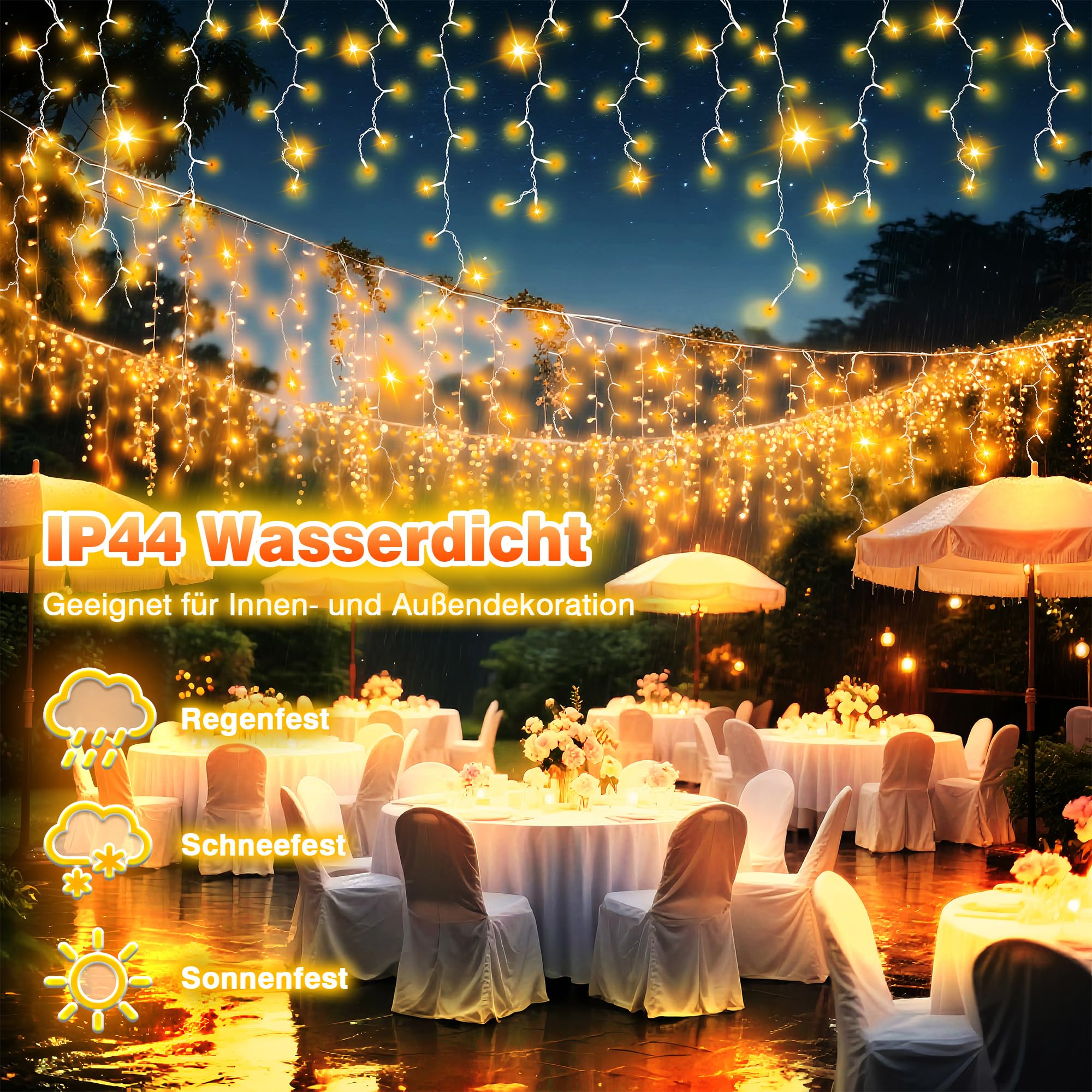 Xahpower Eisregen Lichterkette Außen, 18 m 624 LEDs Wasserdicht Lichtervorhang with Fernbedienung, 8 Modi, Wasserdichte Eiszapfen Lichterkette für Weihnachten, Hausdach, Balkon, Garten, Warmweiß