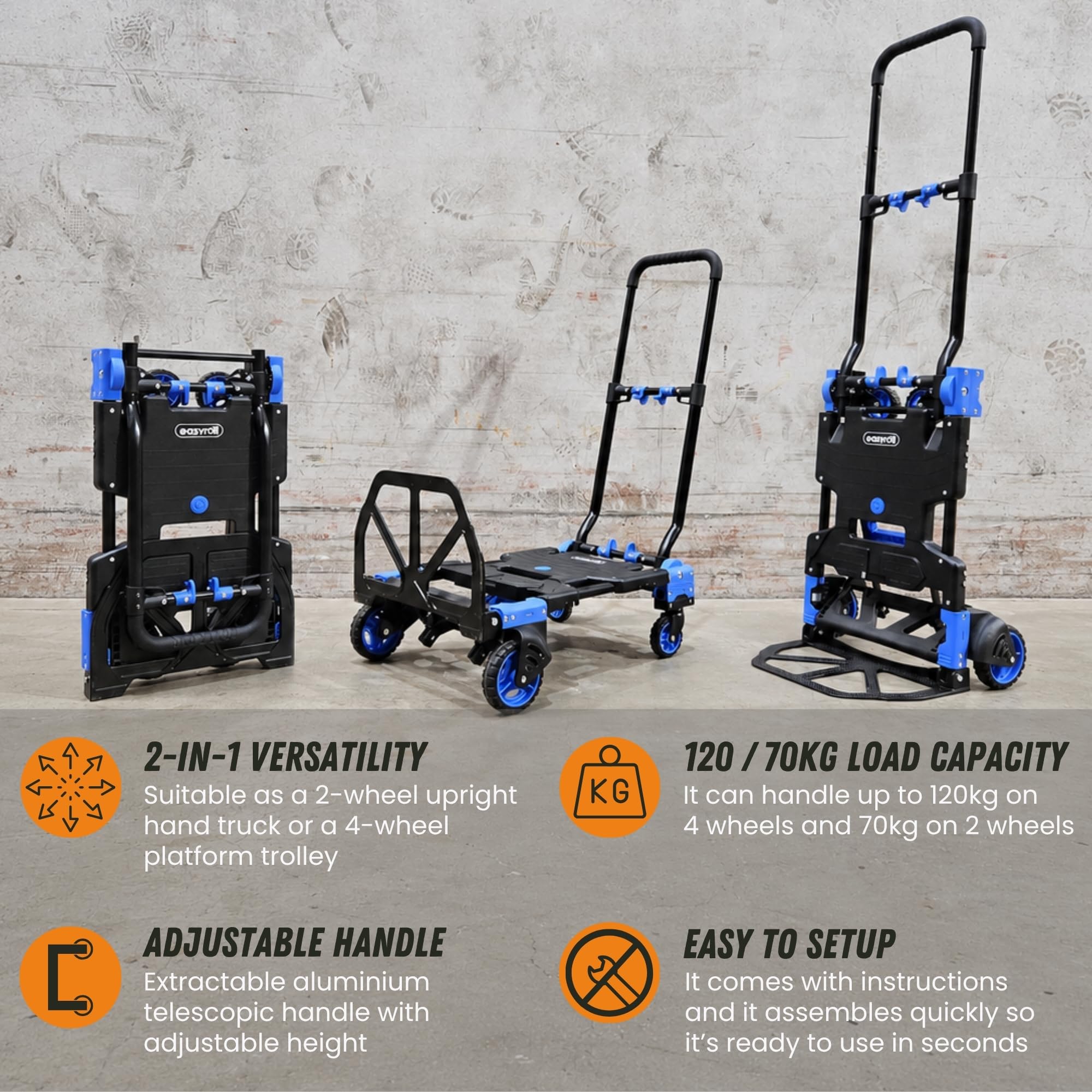 Move-It faltbare Sackkarre und Trolleyplattform, mit 120 kg/70 kg Kapazität
