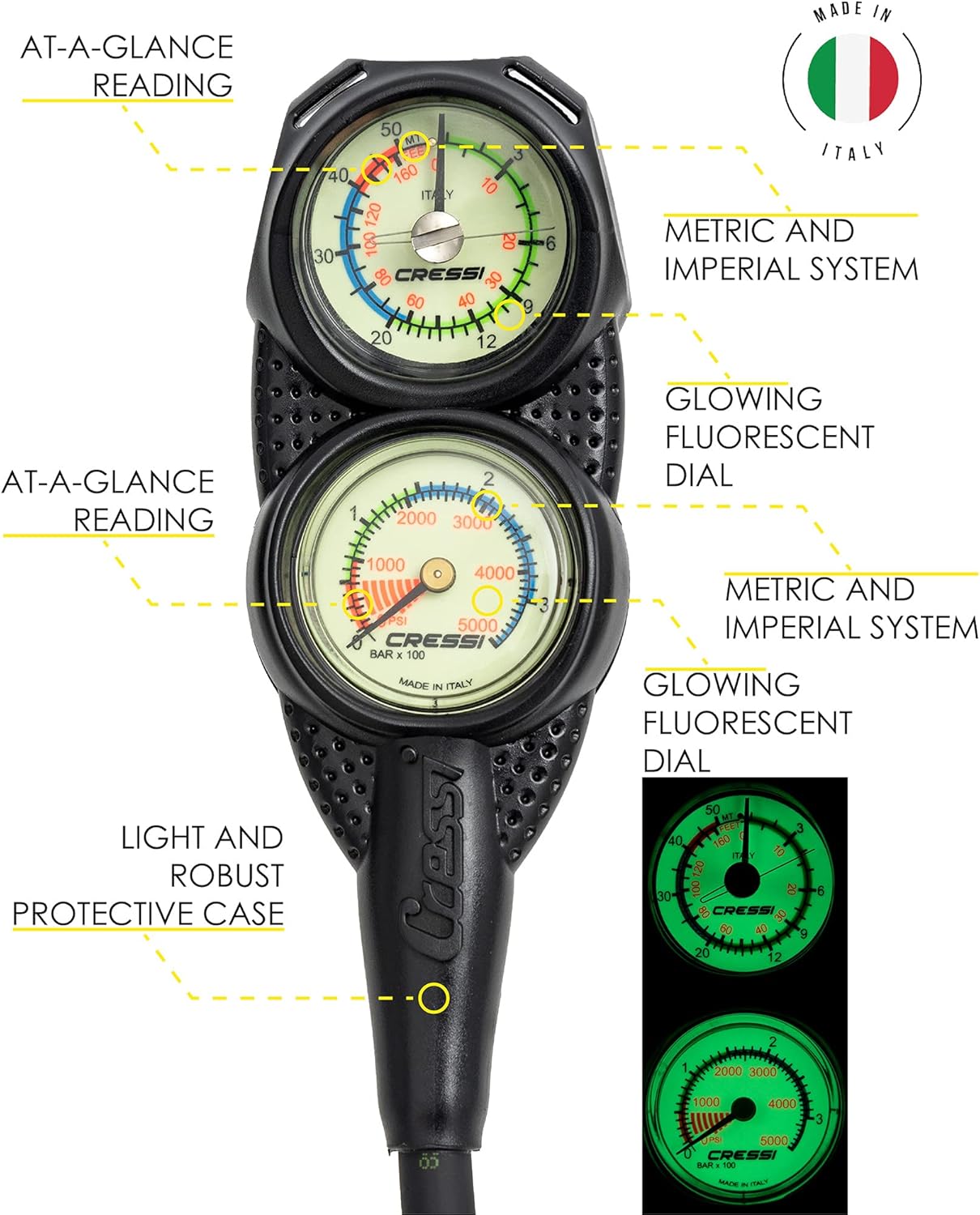 Cressi Scuba Diving Mini Console Depth Gauge + Pressure Gauge