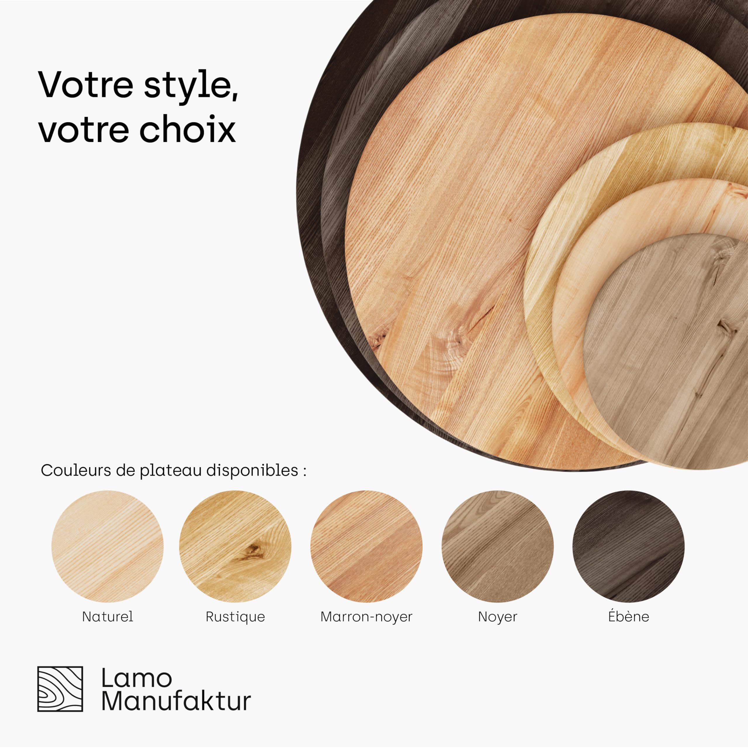 LAMO Manufaktur Plateau de Table Rond 40 cm en Bois Naturel | pour Table Basse Ronde ou de Chevet | Épaisseur : 40 mm | Couleur : Marron Noisette