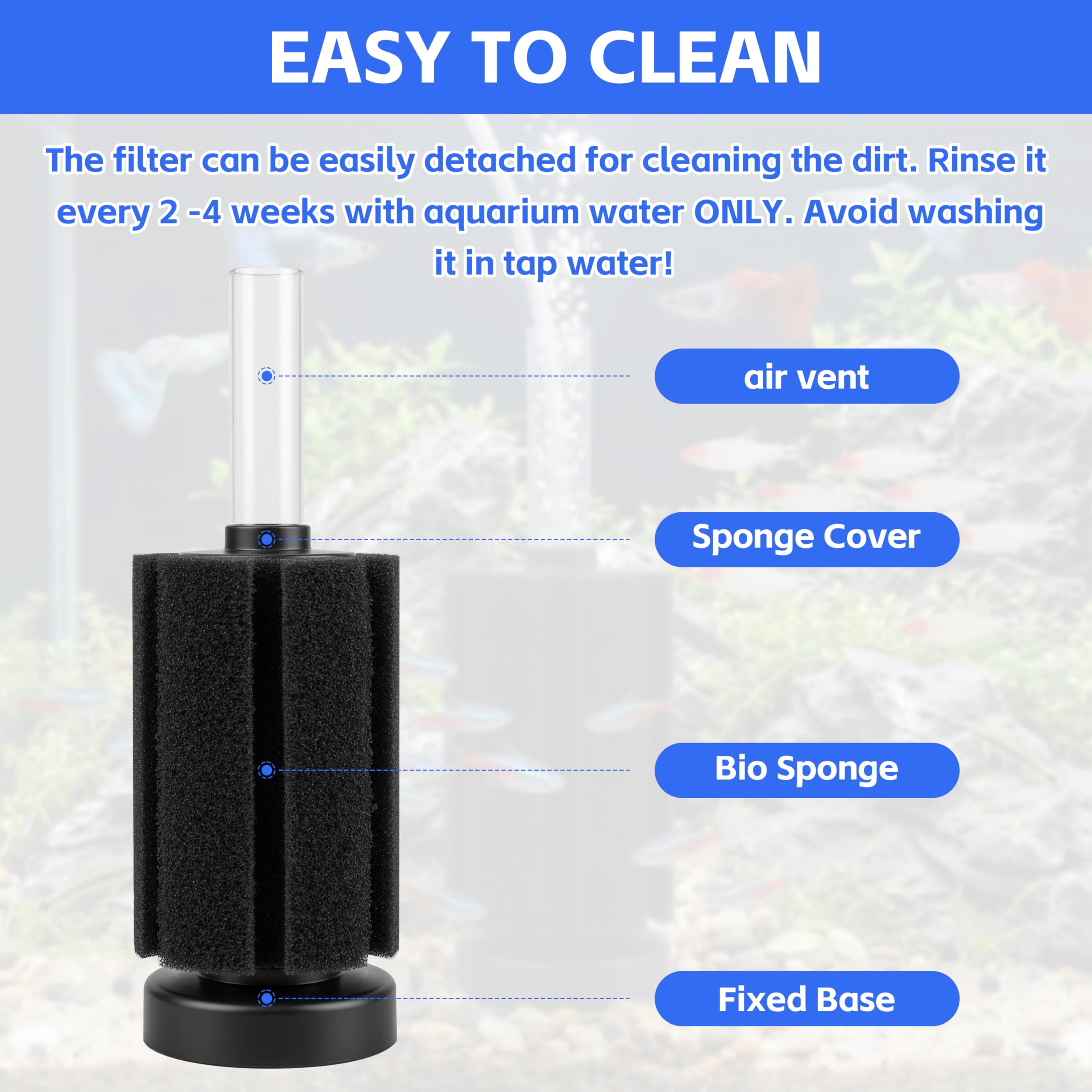 Aquarium Sponge Filter Fish Tank Filters for Fish Tank up to 20 Gallon 3-Pack - image 3