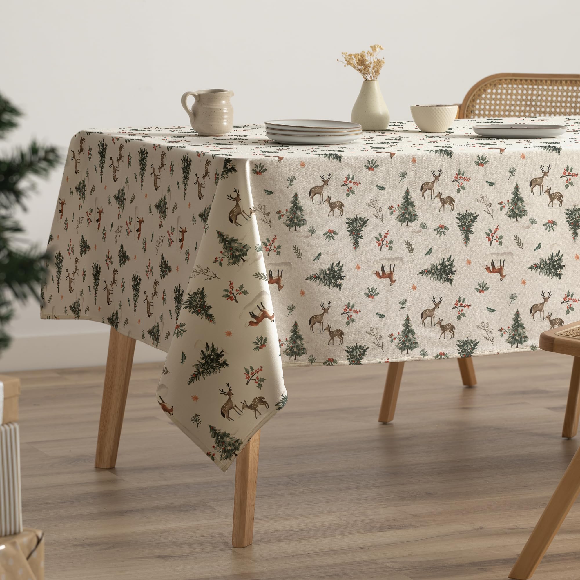 GAMUSI Mantel Navidad Antimanchas Algodón Mesa Comedor Decoración Navideña Rectangular Tacto Tela 160x100 cm