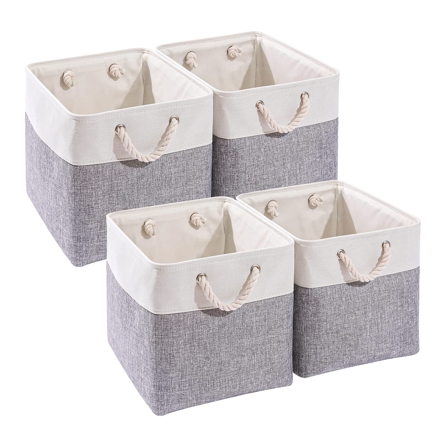 Linggo Fabric Storage Baskets,33 x 38 x 33cm Large Foldable Storage Boxes for Organizing Clothes Shelf Nursery Closet(Grey/White, 4 Pack)