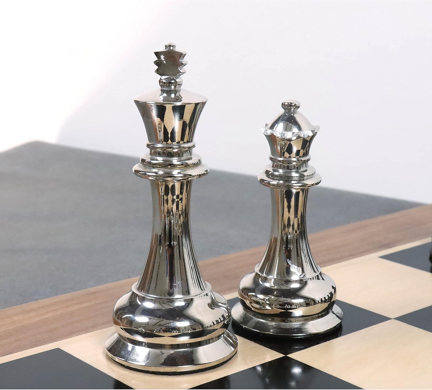 Royal Chess Mall - 4.5" Jacques Staunton 1849 - Luxury Brass Metal Chess Pieces Only Set - Silver