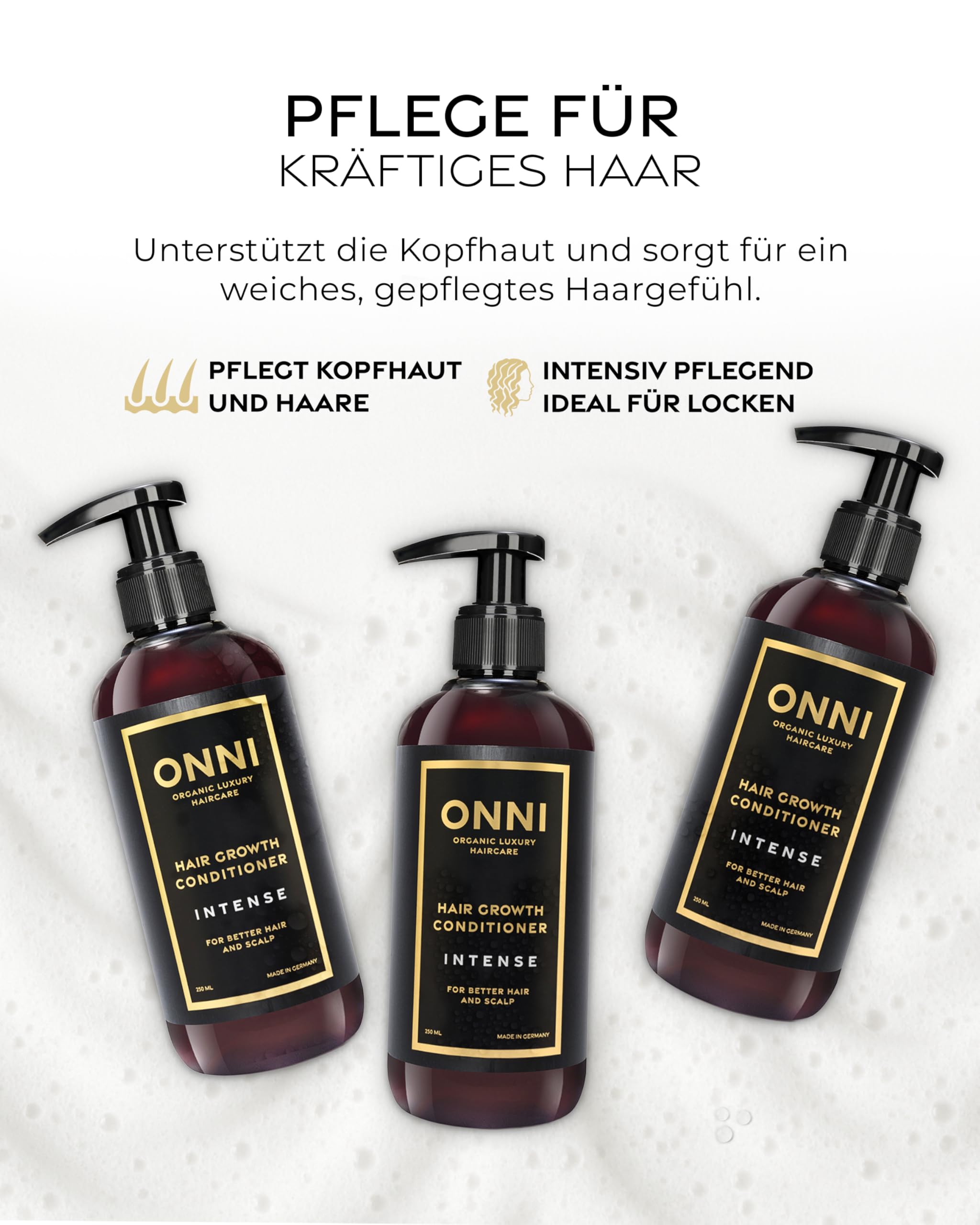 ONNI – INTENSE Conditioner für Haarwachstum 250ml – Haarpflege mit Follicusan & Koffein – Hair Growth Haar Spülung strapaziertes, trockenes Haar, ideal auch für Locken. silikon- & parabenfrei
