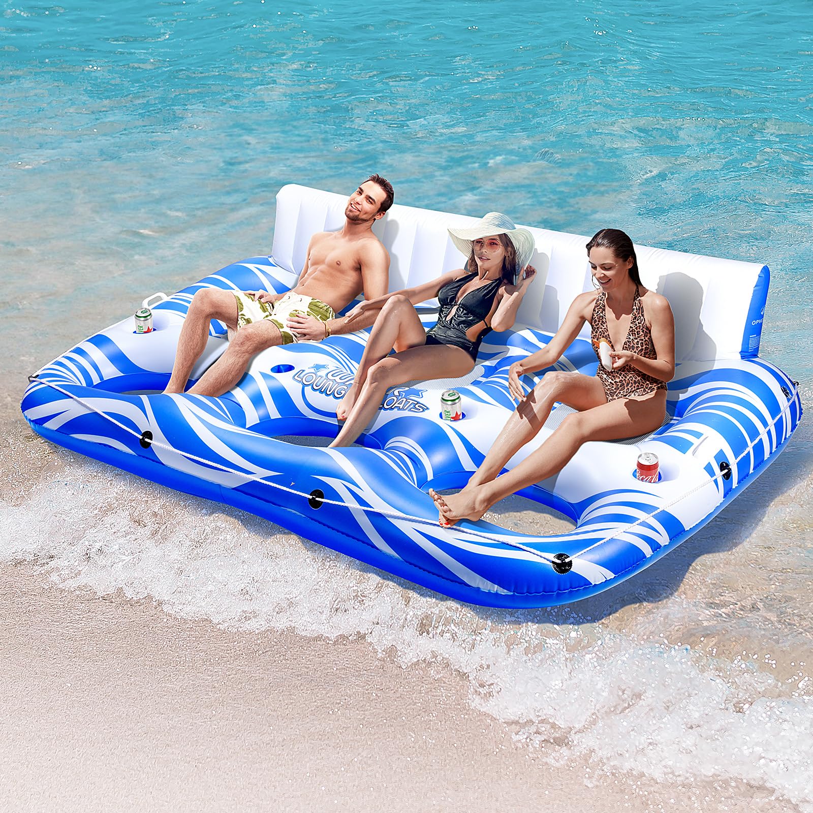 Inflatable Pool Floats Adults, Large Pool Lounger Chair Floaties with Cup Holders Backrest Footrest, Tanning Water Float for Swimming Pool Lake River Sea, Pool Raft Carry 300lb Adults
