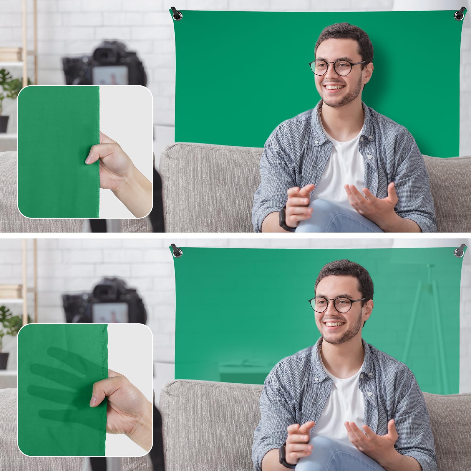 Schermo verde con supporto 1,5 x 2 m, schermo verde con sfondo regolabile Supporto per fotografia, streaming, gaming, Chroma Key, Foto Studio Video, Ritratto Headshot Fotografia