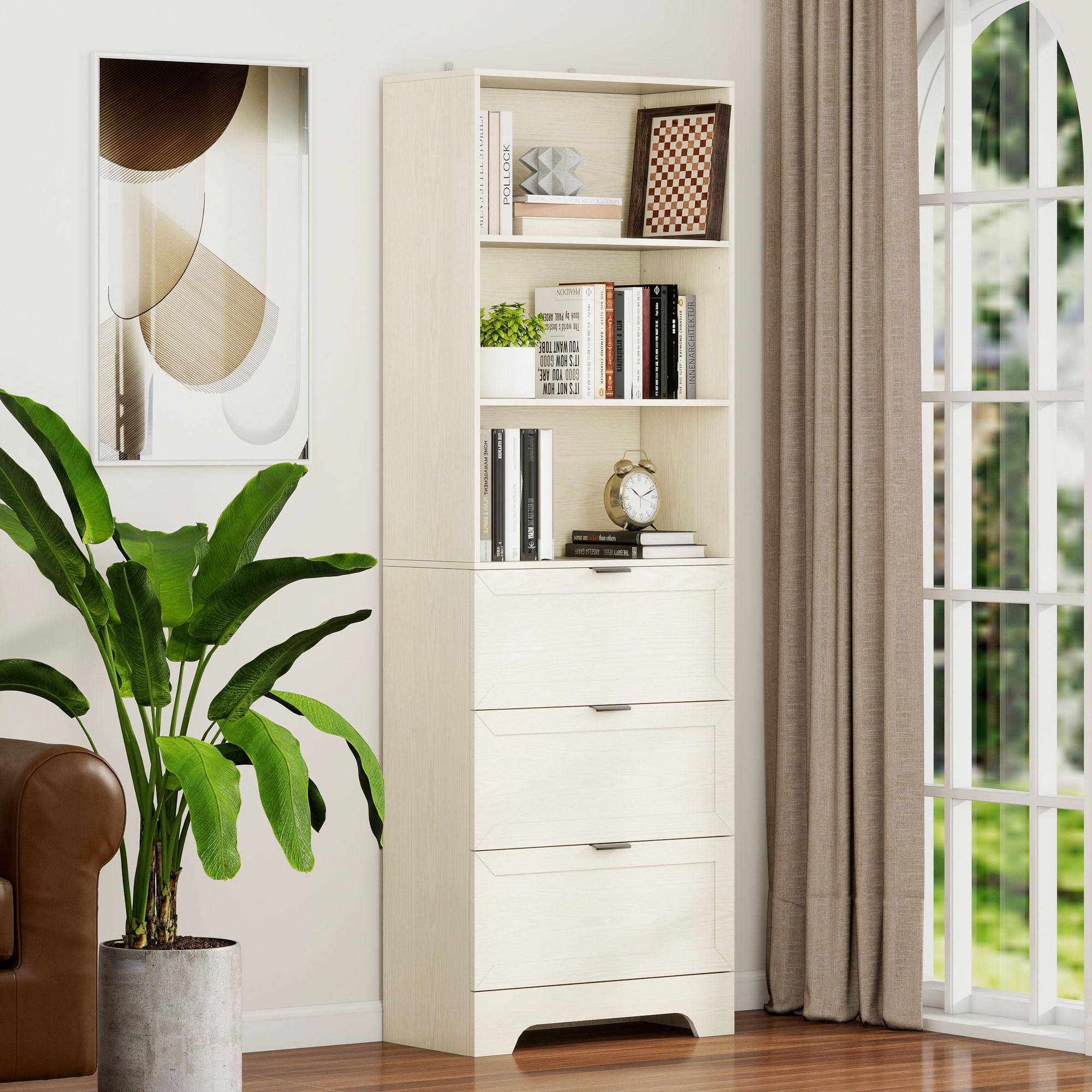 置物 remembered Amazon.com: FTZxHKLX 6 Tier Book Shelf with Drawers,White