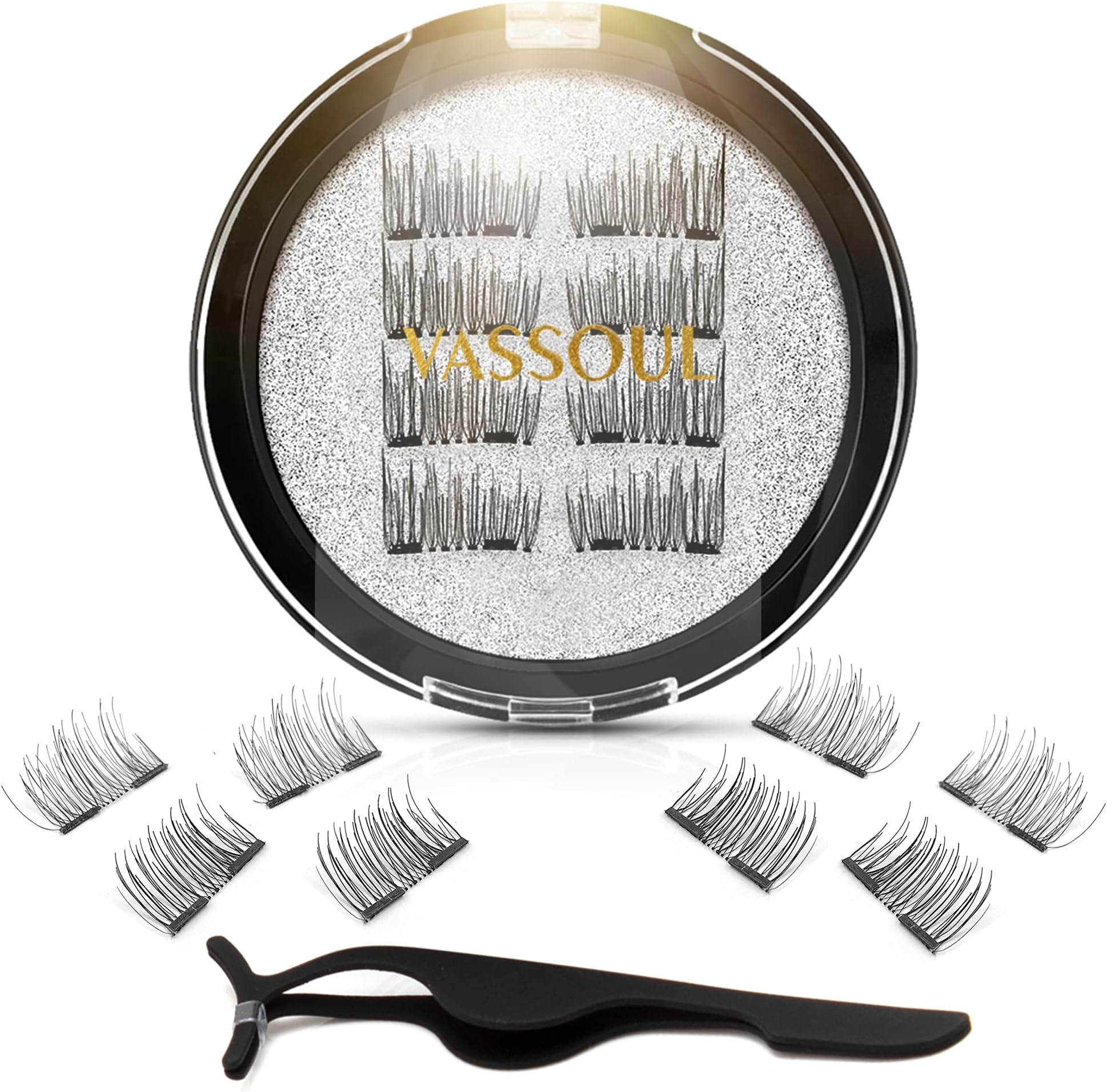 VASSOULDual Magnetic Eyelashes, Natural Half Lash, 0.2mm Ultra Thin Magnet, Light weight Reusable 3D Eyelashes with Applicator