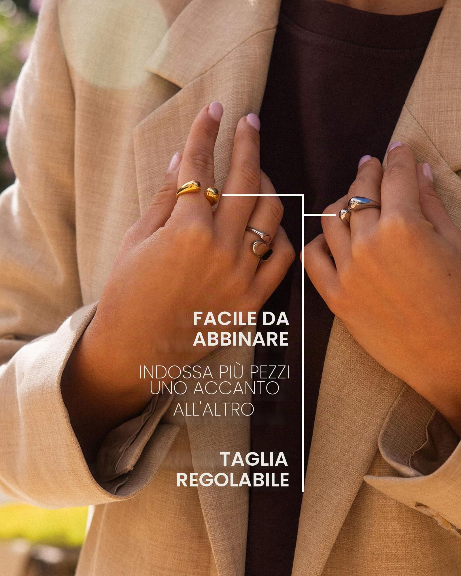 Purelei® Anello Embrace – Anello da donna impermeabile in acciaio inox durevole – Anelli regolabili di taglia (S-M/M-L) – Bigiotteria per il tuo look personalizzato