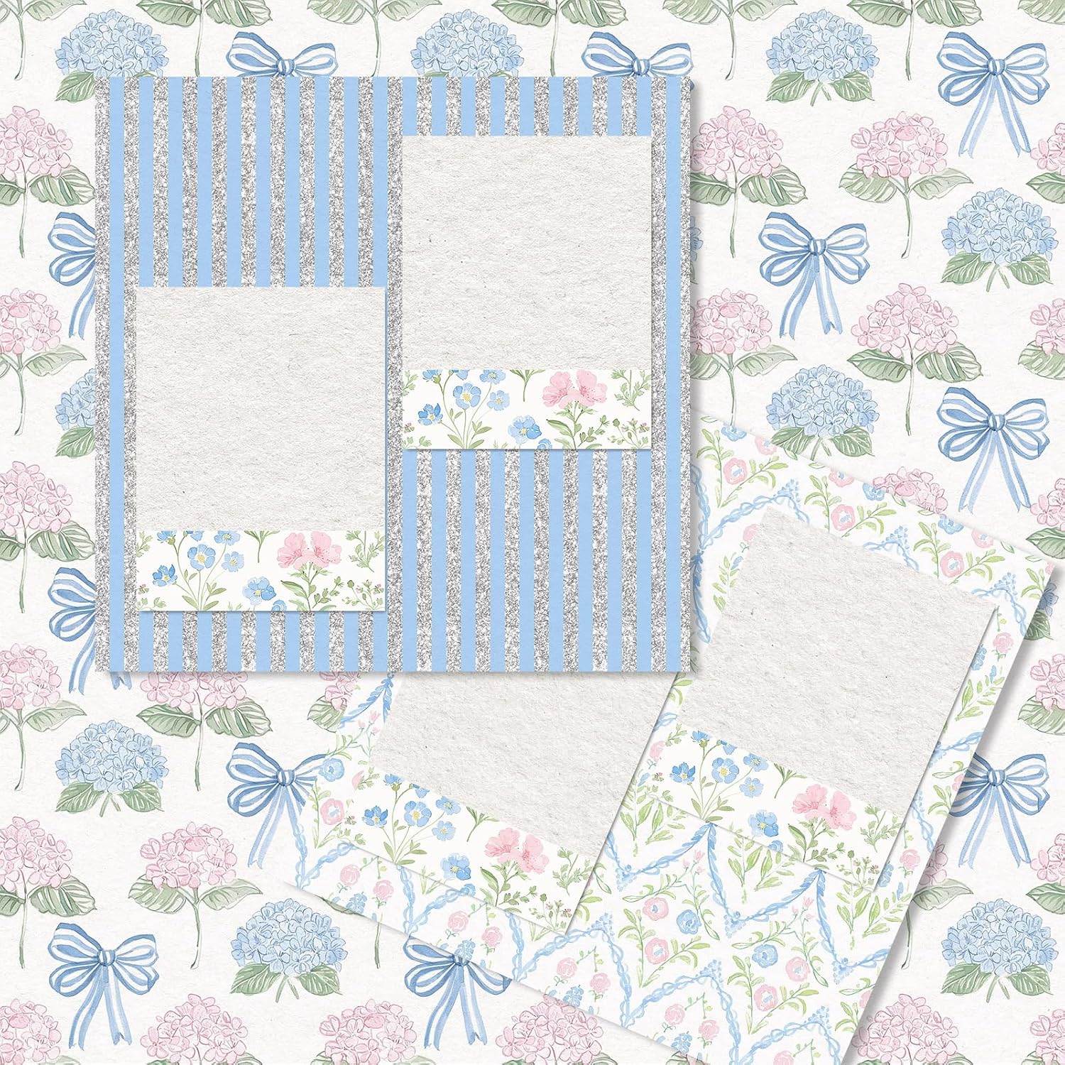 FYSUIMU 24 Sheets Blue Pink Hydrangea Pattern Paper Floral Scrapbook Specialty Paper Double Sided for DIY Crafts Card Making Photo Album Decor, 11.8 x 11.8 Inch