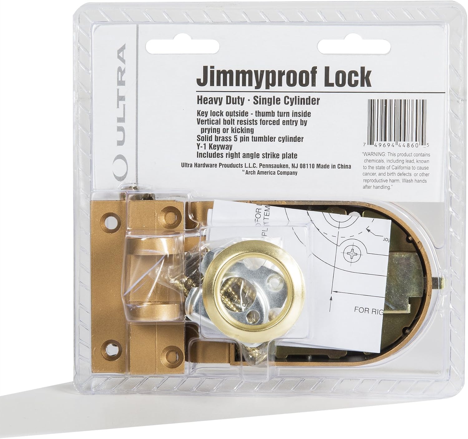 TOP оƒƒERS Heavy Duty Jimmy Proof Deadbolt Door Lock, Brass, Single Cylinder with Key Entry